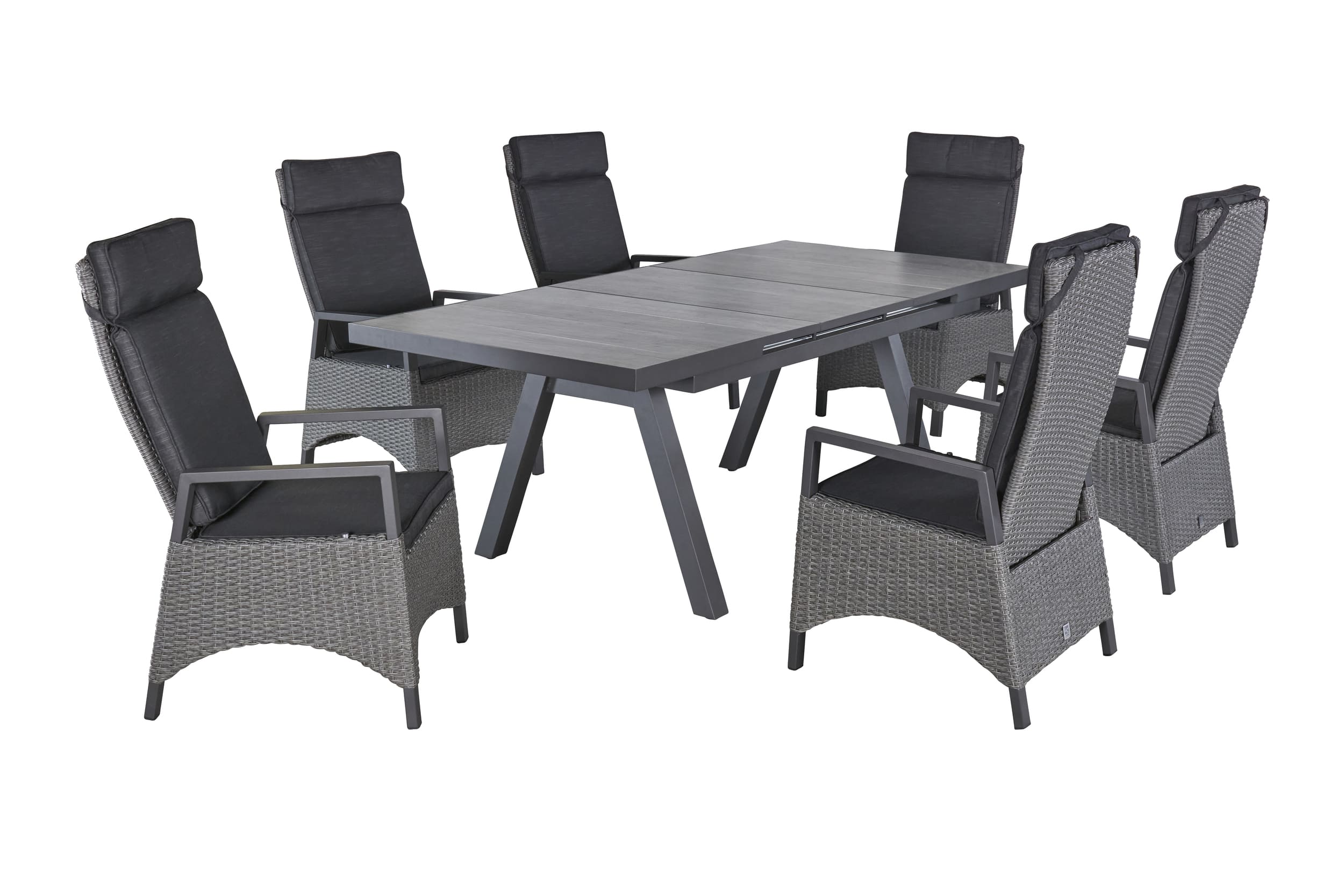 LC Garden »Keramo« Gartenset 7tlg. anthrazit Esstisch 160/210x100cm Aluminium/Keramik grau + 6 Gartenstühle Sitzgruppe