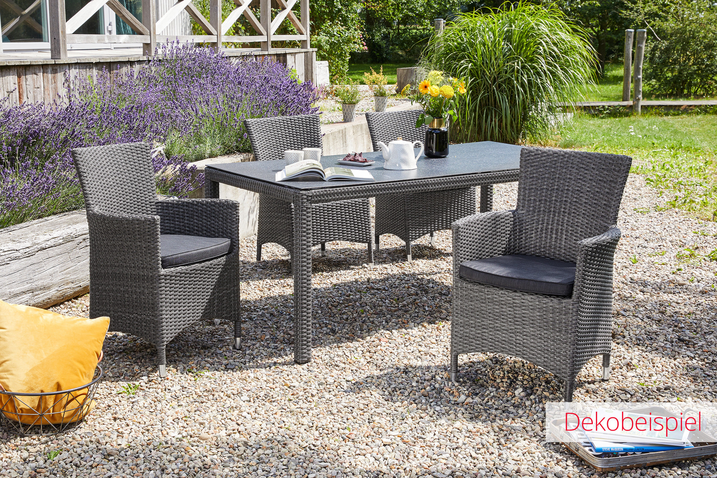 LC Garden »Barcelona« Dining Gartentisch 180 x 90 cm grau-mix Glas- Keramik Esstisch