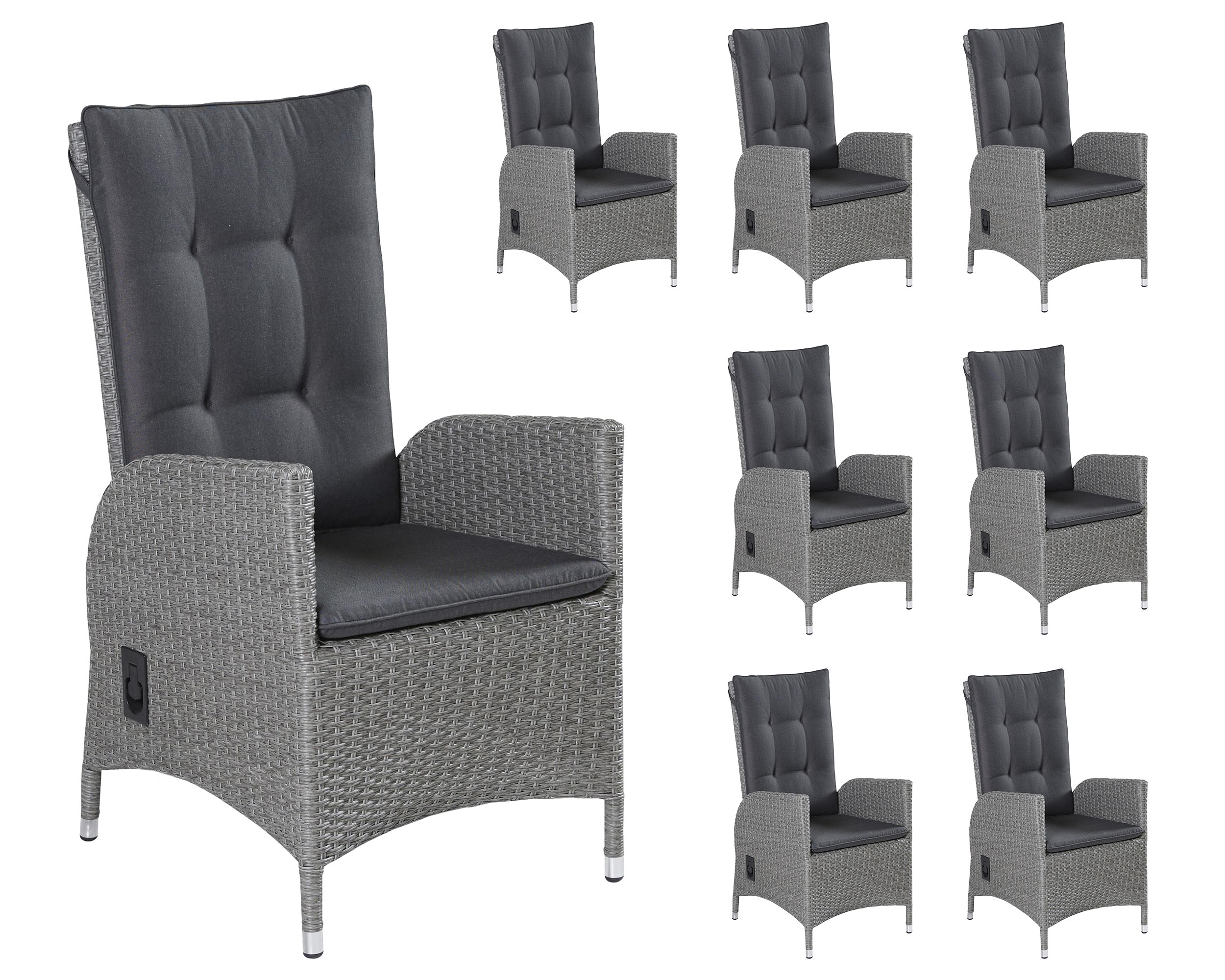 LC Garden »Modesto« 8er Set Positionsstuhl Verstellsessel grau inkl. Sitzkissen 70x67x108cm
