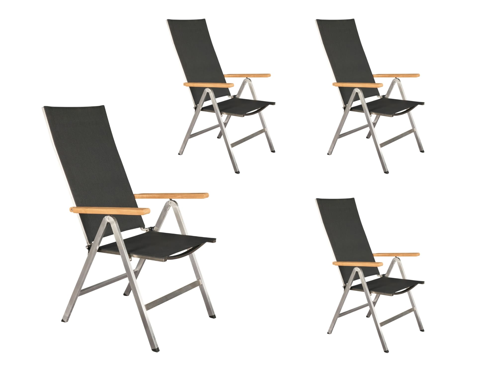 LC Garden 4er Set »Steelado« Klappsessel Textilen Edelstahl/schwarz Klappstuhl Teakholz Gartenstuhl