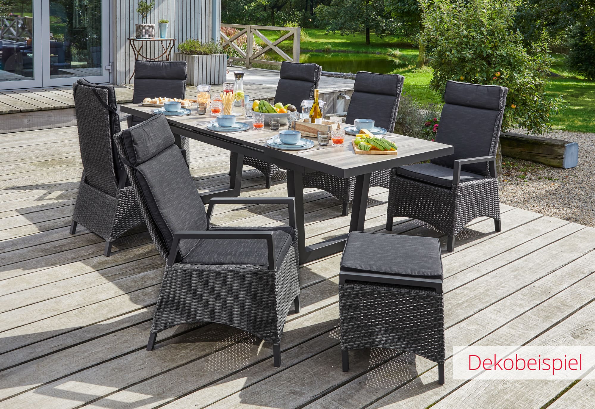 LC Garden »Keramo« Dining 4er Set Positionsstuhl Verstellsessel grau