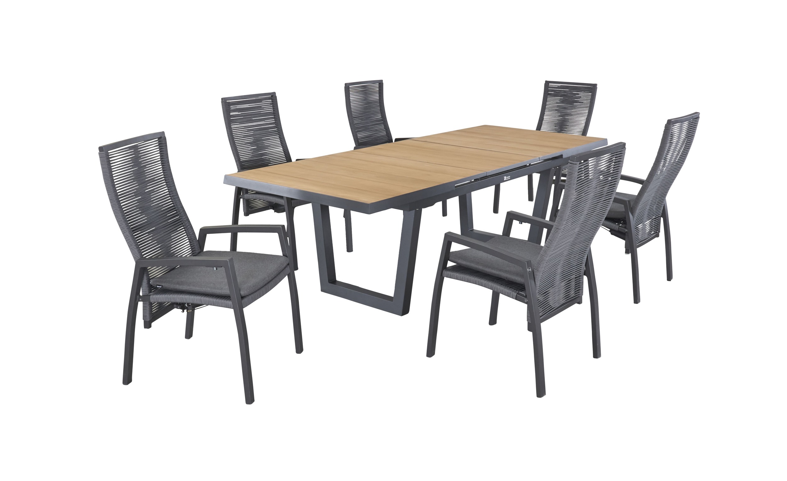 LC Garden »Kumaso« Gartenset III 7tlg. Esstisch 200/260x100cm Aluminium/Teakholz + 6 Gartenstuhl anthrazit/grau Aluminium/Rope Positionsstuhl