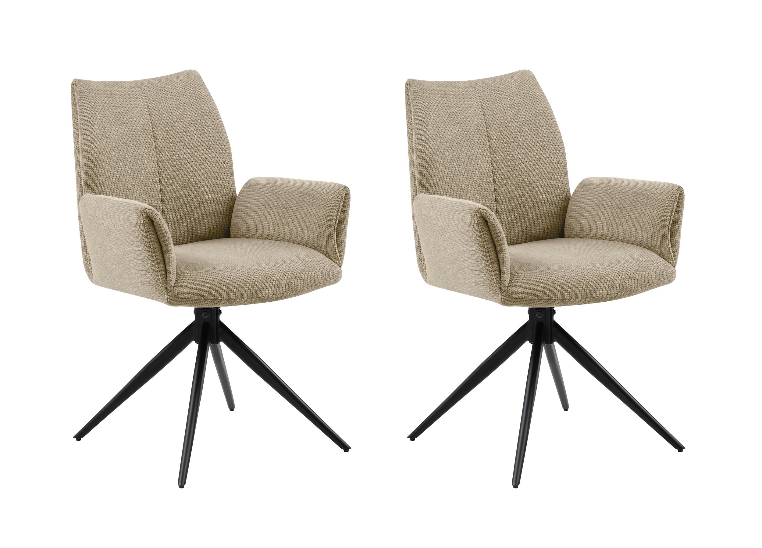 LC Home 2er Set Drehstuhl Esszimmerstuhl Monti Webstoff creme Polsterstuhl mit Armlehnen und Autoreturn