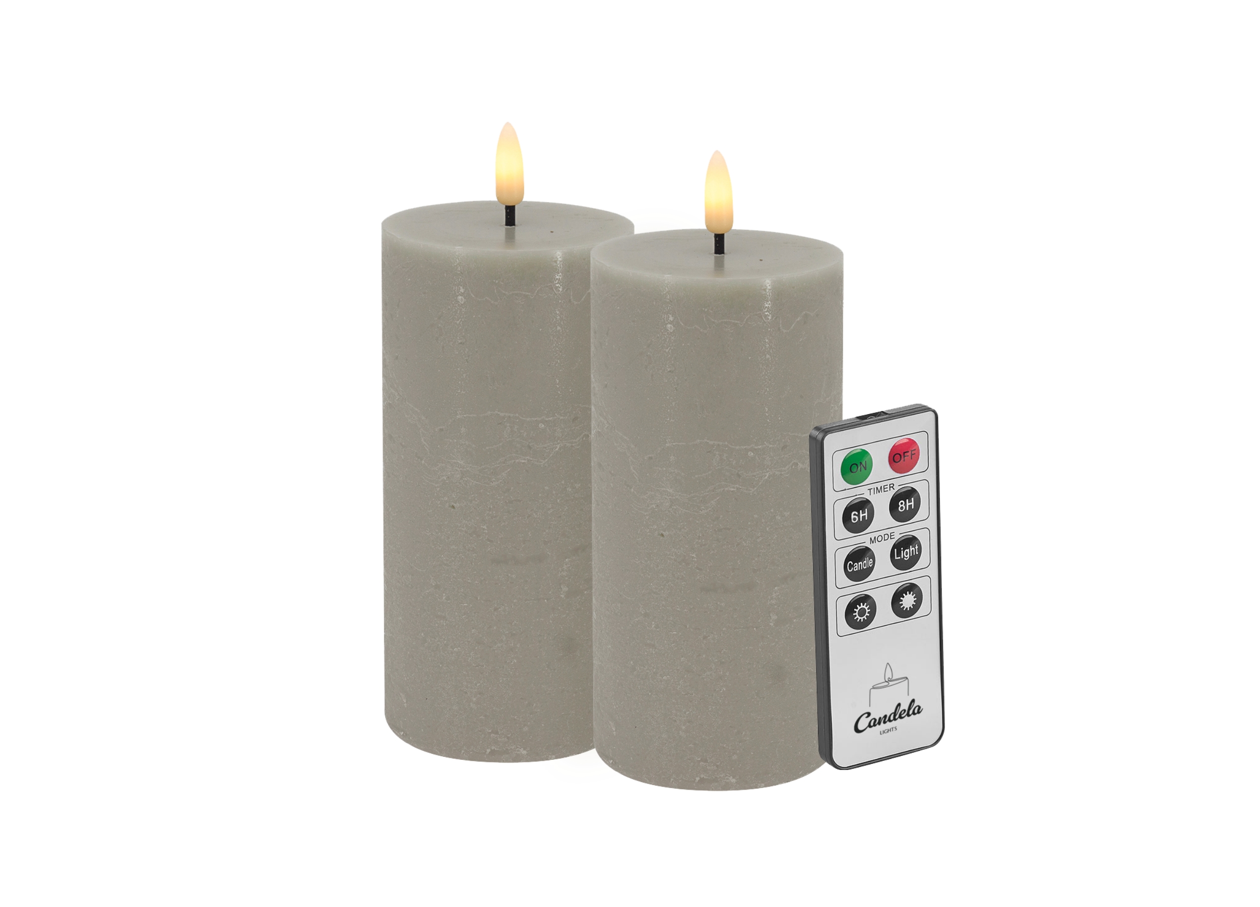 Candela Lights LED Kerzen 2er Set Ø7,5x15cm sand rustic Stumpenkerze Echtwachs mit Fernbedienung & Timerfunktion Flammenlose flackernde LED-Kerze mehrstufig dimmbar