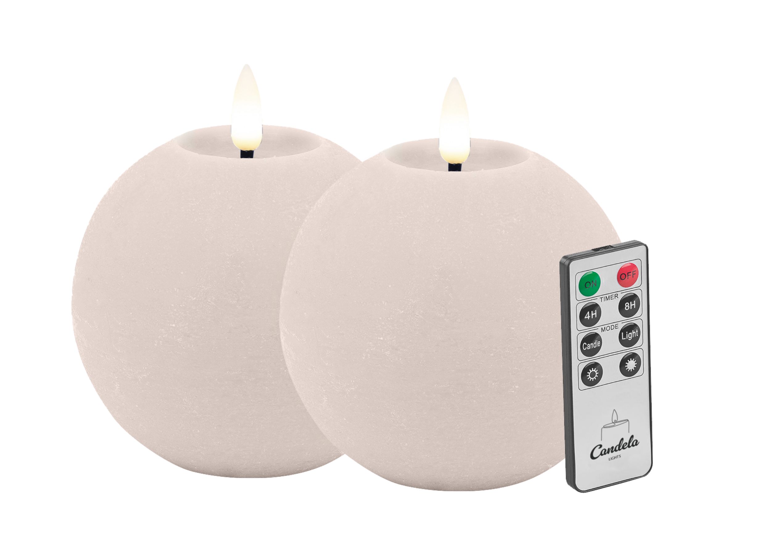 Candela LED Kerzen 2er Set H:8xØ10cm Summer Pink rustic Echtwachs mit Fernbedienung Timer Funktion & mehrstufig dimmbar flammenlos Echtwachskerzen Kugelkerze