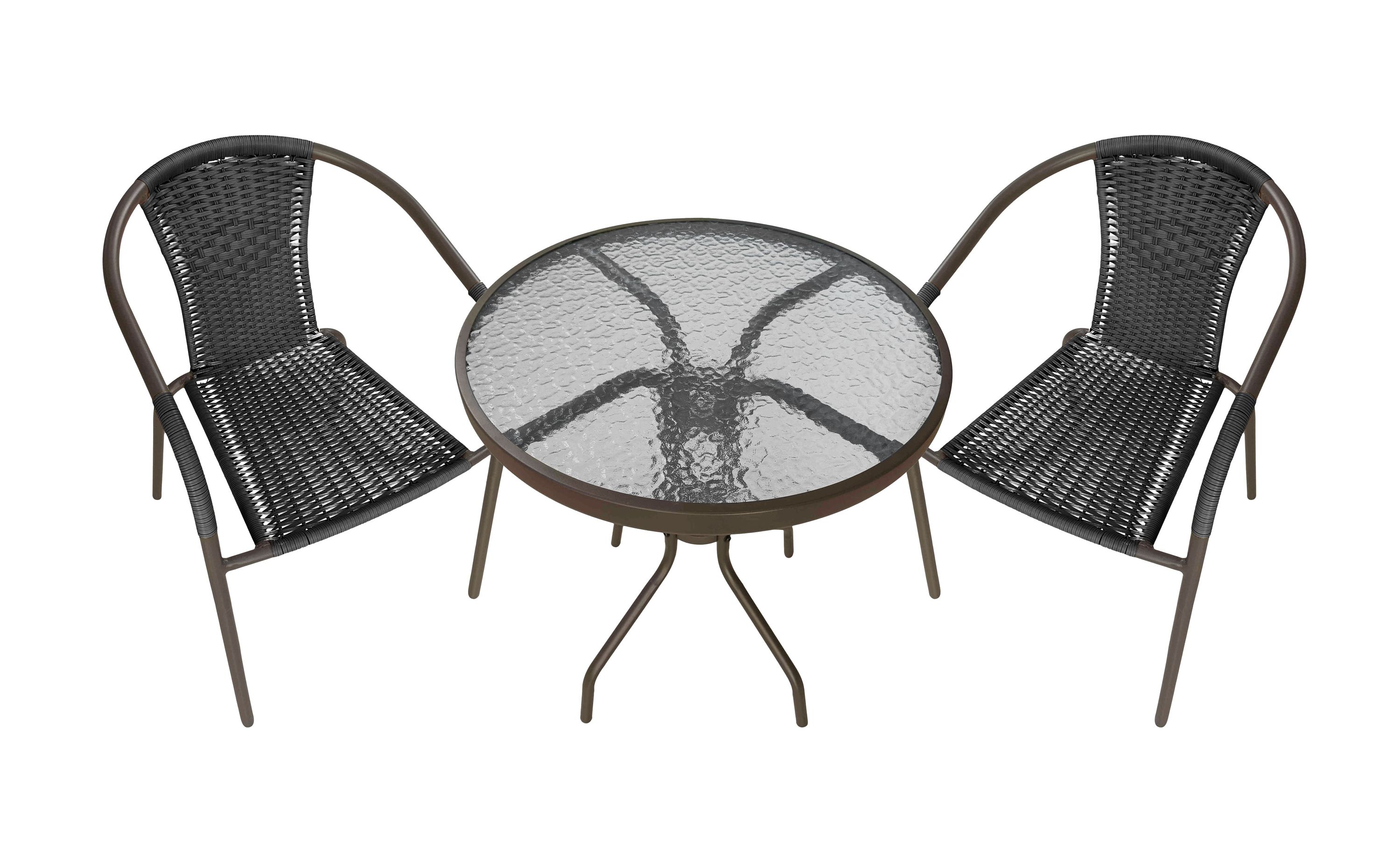 LC Garden »Garvista« Balkonset braun/schwarz Metall/Glas Esstisch + 2x Stapelstuhl Sitzgruppe Bistroset