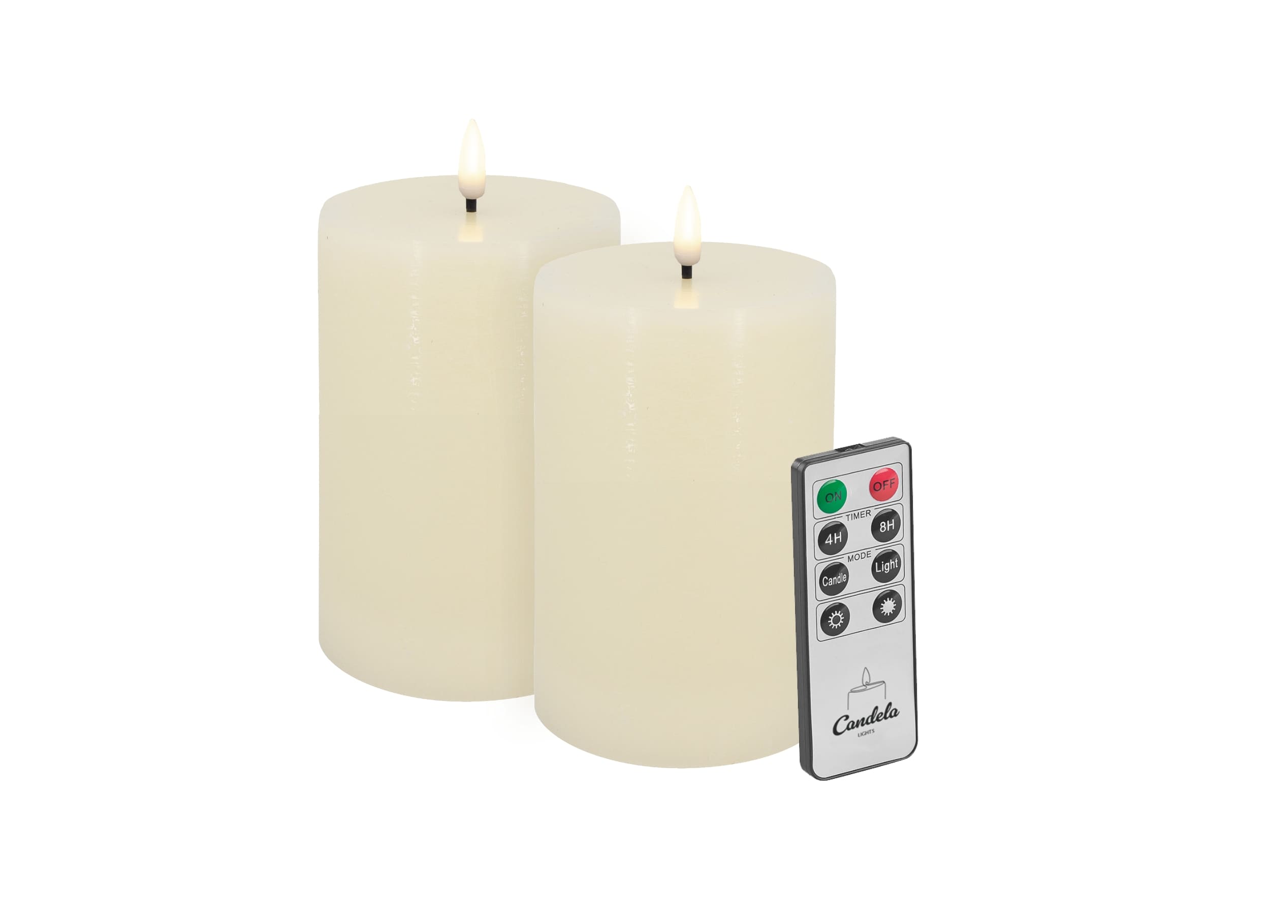 Candela Lights LED Kerzen 2er Set H15xØ10cm creme rustic Echtwachs mit Fernbedienung Timer Funktion & mehrstufig dimmbar flammenlos Echtwachskerzen Stumpenkerze