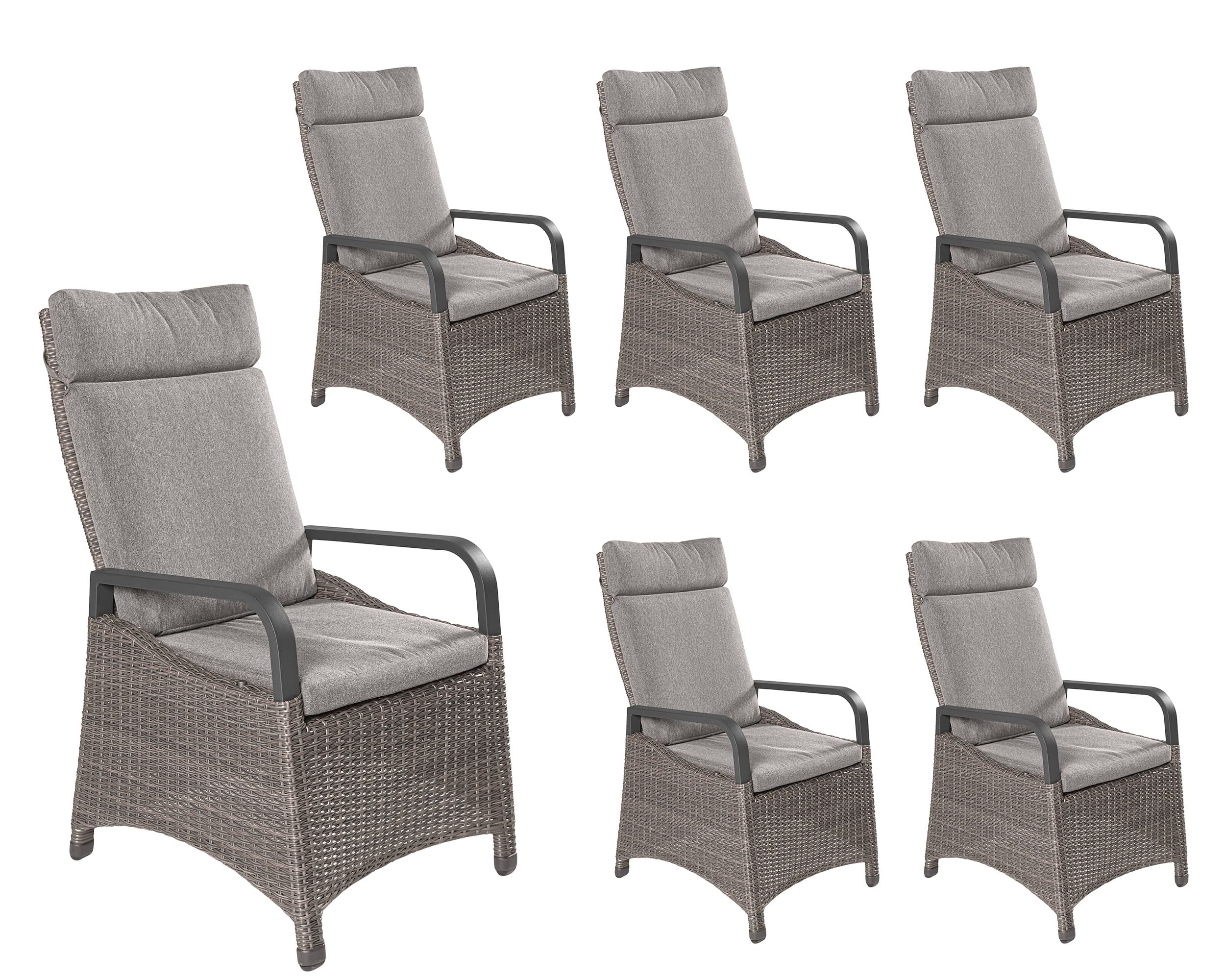 LC Garden »Komido« Dining 6er Set Positionsstuhl Verstellsessel omega braun