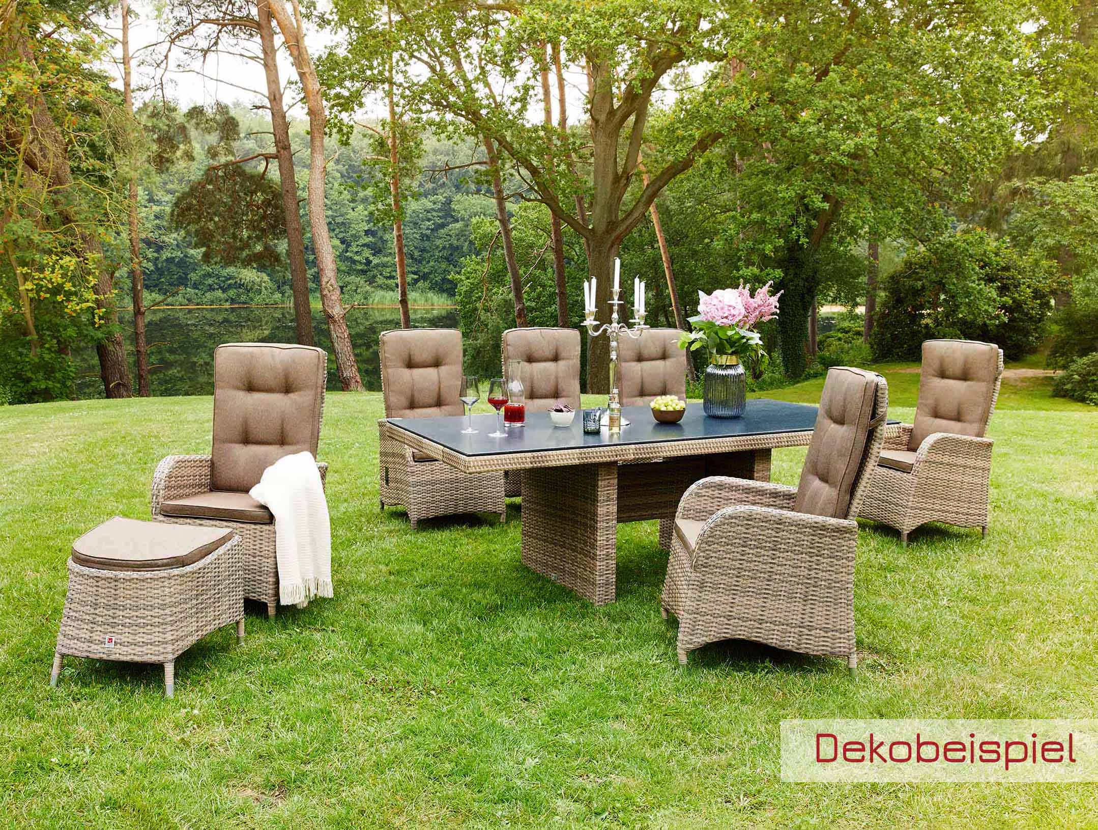 LC Garden »Turin« Dining Liegesessel Set Positionsstuhl inkl. Hocker natur