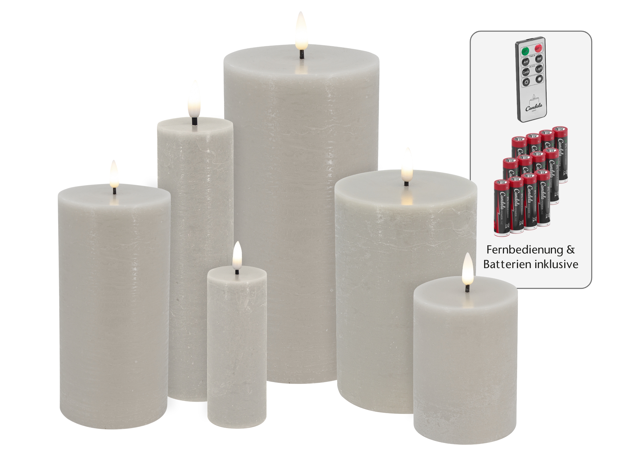Candela Lights LED Kerzen 6er Set Basic Sand rustic Echtwachs inklusive Fernbedienung und 12 Batterien Timer Funktion & mehrstufig dimmbar flammenlos Echtwachskerzen Stumpenkerzen