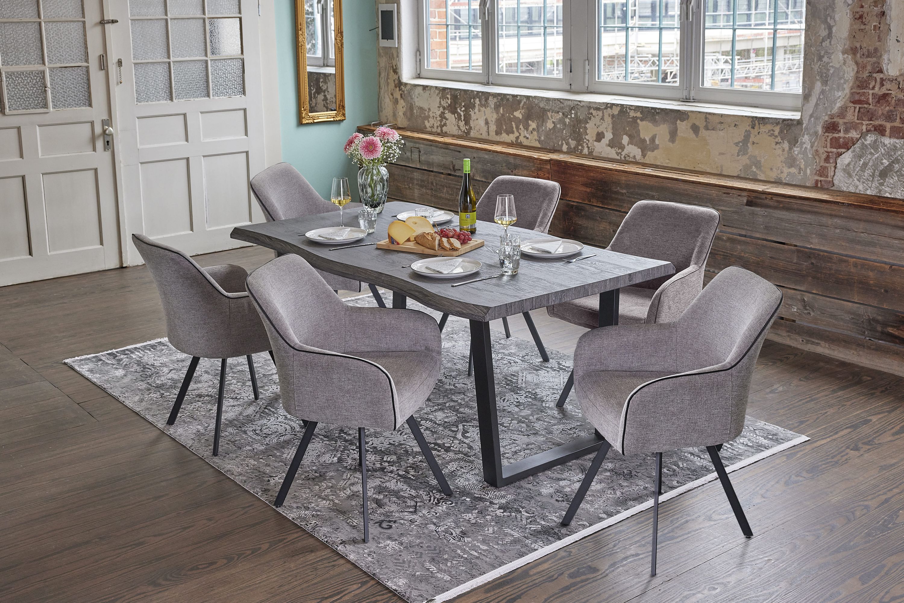 LC Home »Manado« Dining Set VII Sitzgruppe Armlehnstuhl Grau