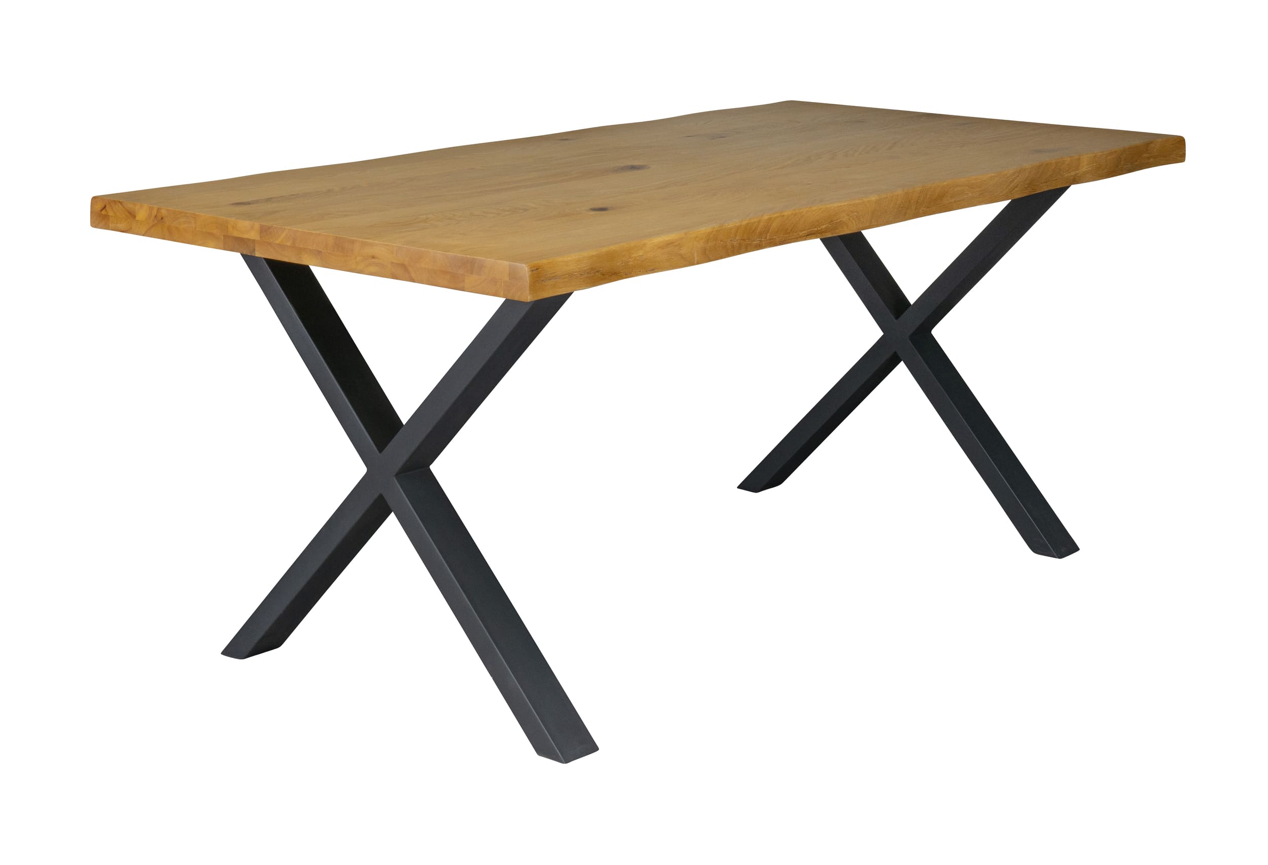 LC Home Esstisch 160x90cm Wildeiche Baumkante geölt X-Metallgestell Holztisch Industrial Design Massivholz Eichenholz