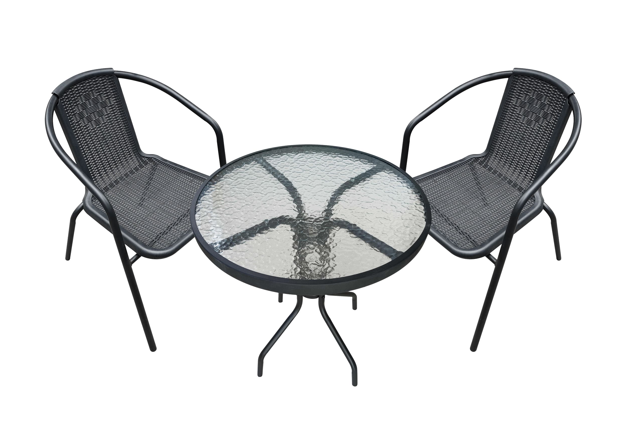 LC Garden »Garvista« Balkonset schwarz Metall/Glas Esstisch + 2x Stapelstuhl Sitzgruppe Bistroset