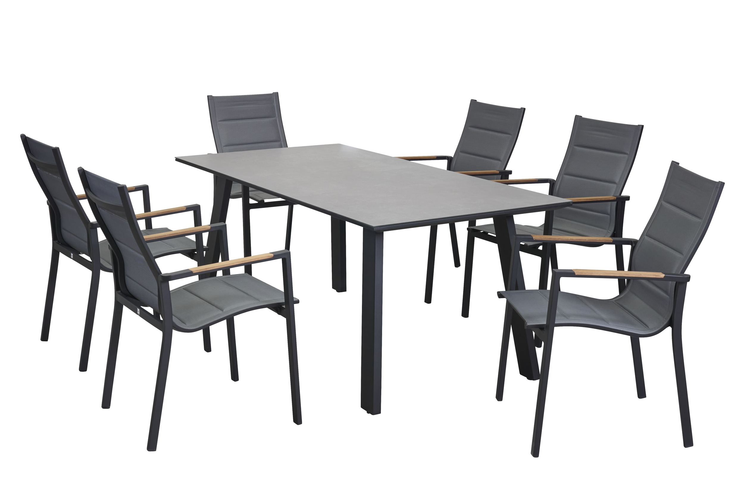 LC Garden »Sunrest Unicamo« Dining Set II Textilen matt schwarz/silber Teakholz 7tlg. Sitzgruppe Gartenset