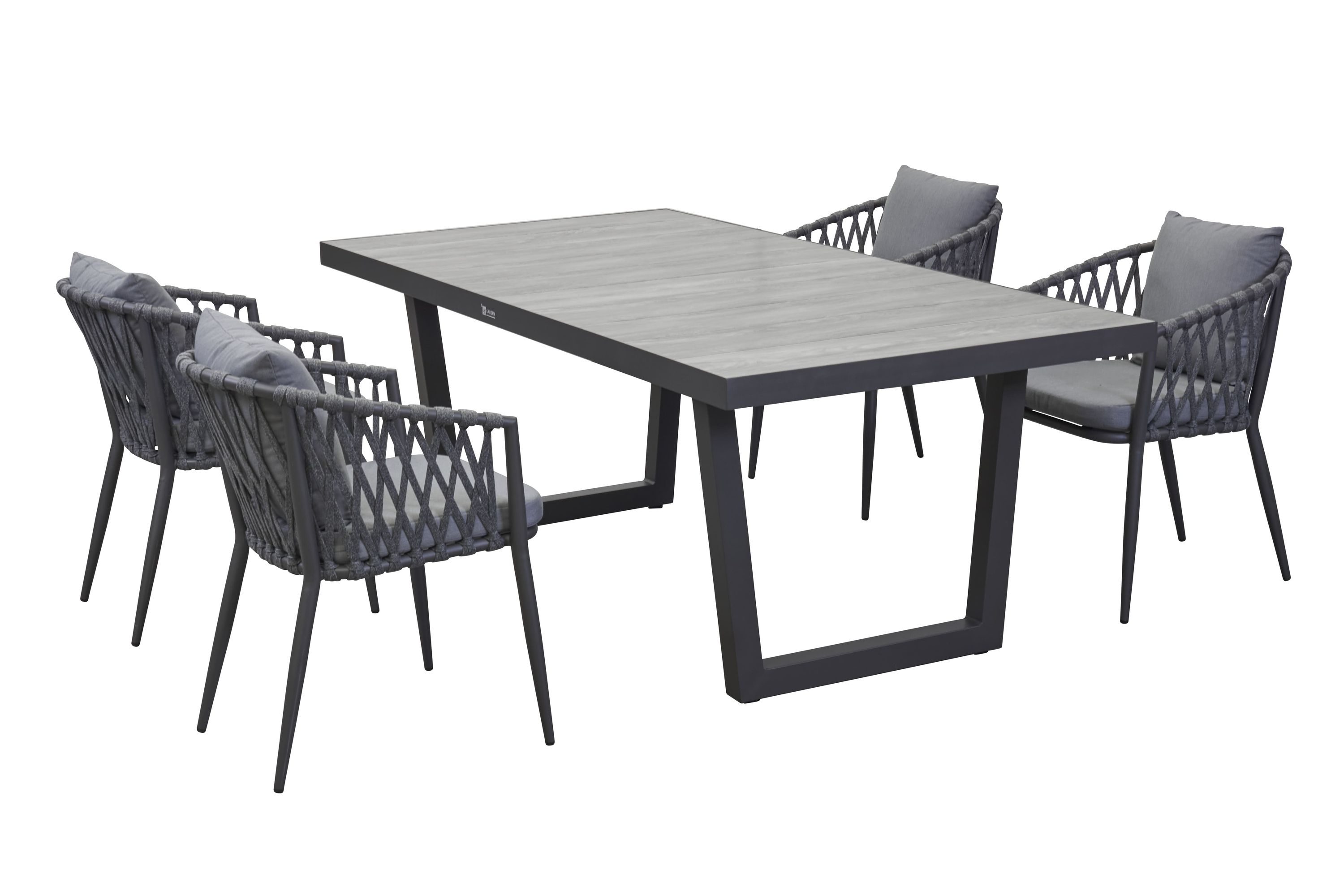 LC Garden »Unicamo Sunrepo« Dining Set I 5tlg. Keramiktisch Gartenset Sitzgruppe Ropestuhl Geflechtstuhl