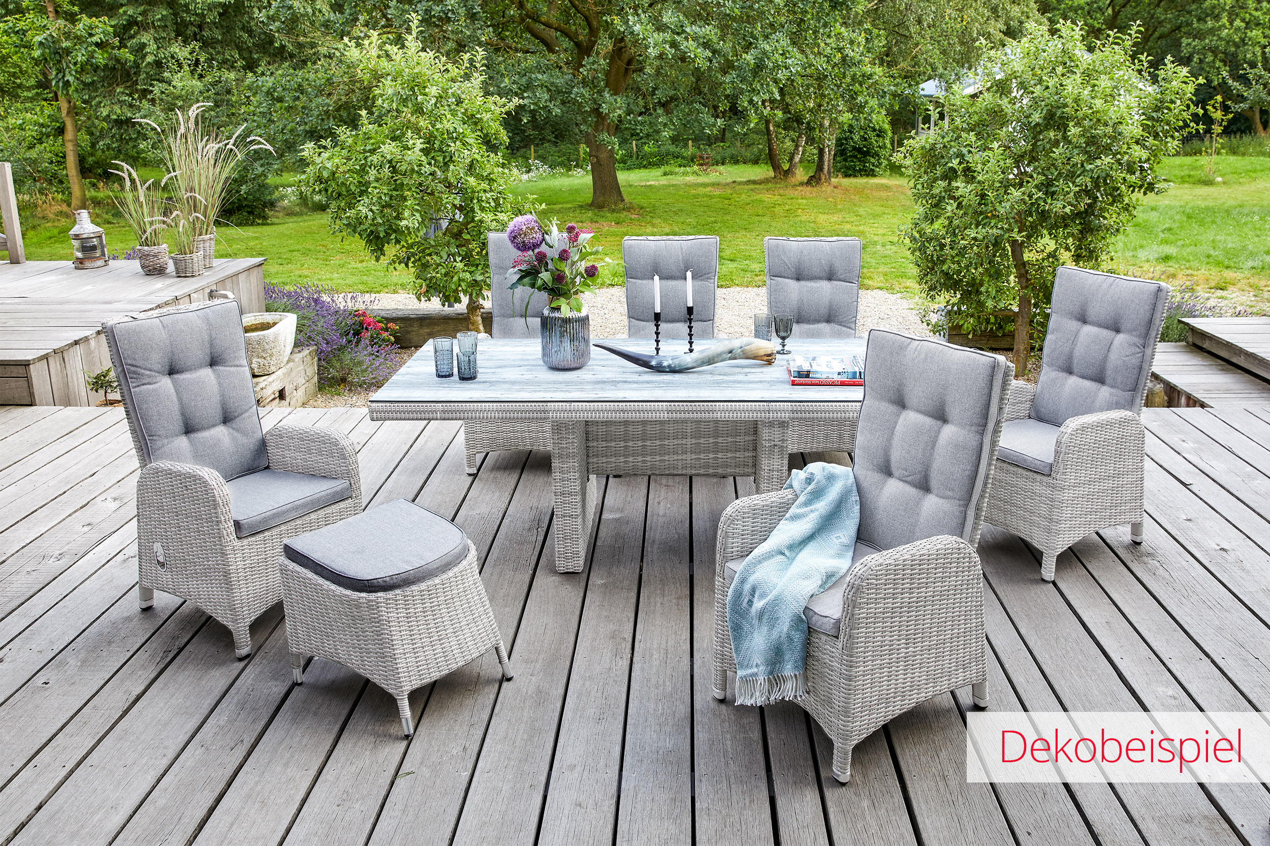 LC Garden »Nizza« Dining 4er Set Positionsstuhl Gartenstuhl weiß-grau Polyrattan inkl. Polster