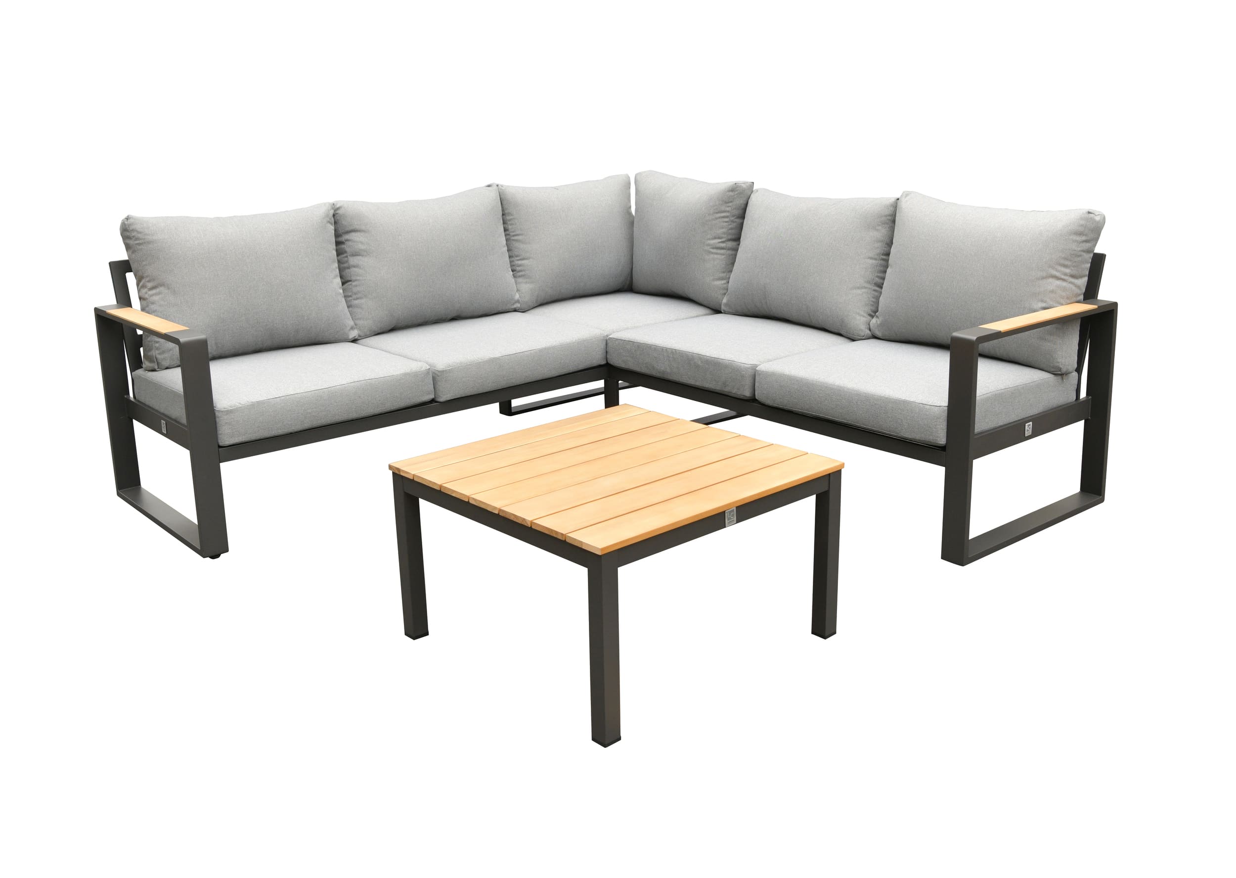 LC Garden »Lyana« Gartenlounge Set Anthrazit 3tlg. Aluminium Textilene Akazienholz Ecklounge