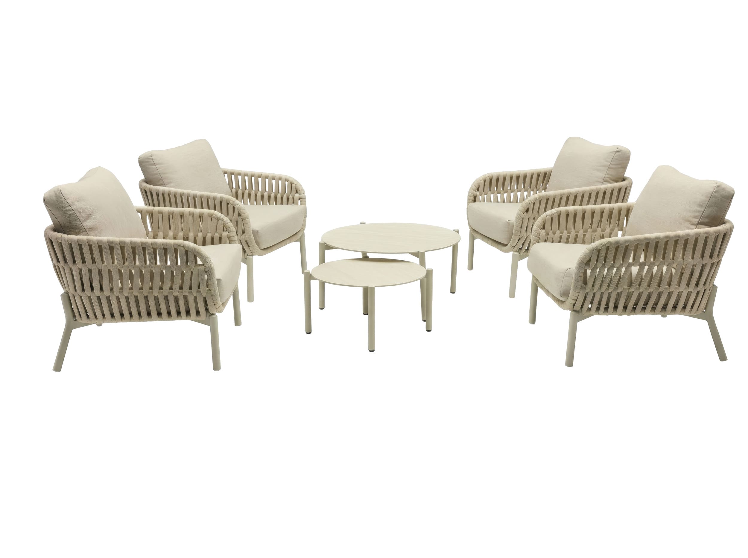 LC Garden »Terrano« Gartenset Taupe 2 Loungetische Ø60/Ø80cm + Gartensessel Rope