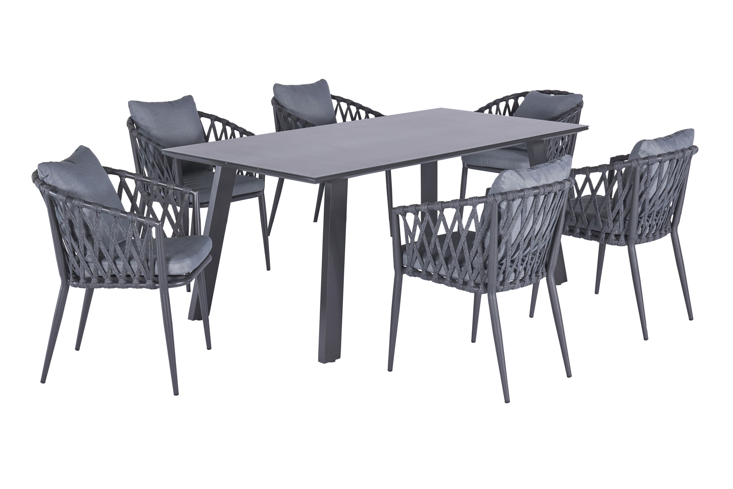 LC Garden »Sunrepo« II Gartenset 7tlg. Anthrazit Esstisch 180x100cm Aluminium/Keramik + 6x Stapelstuhl Rope Sitzgruppe