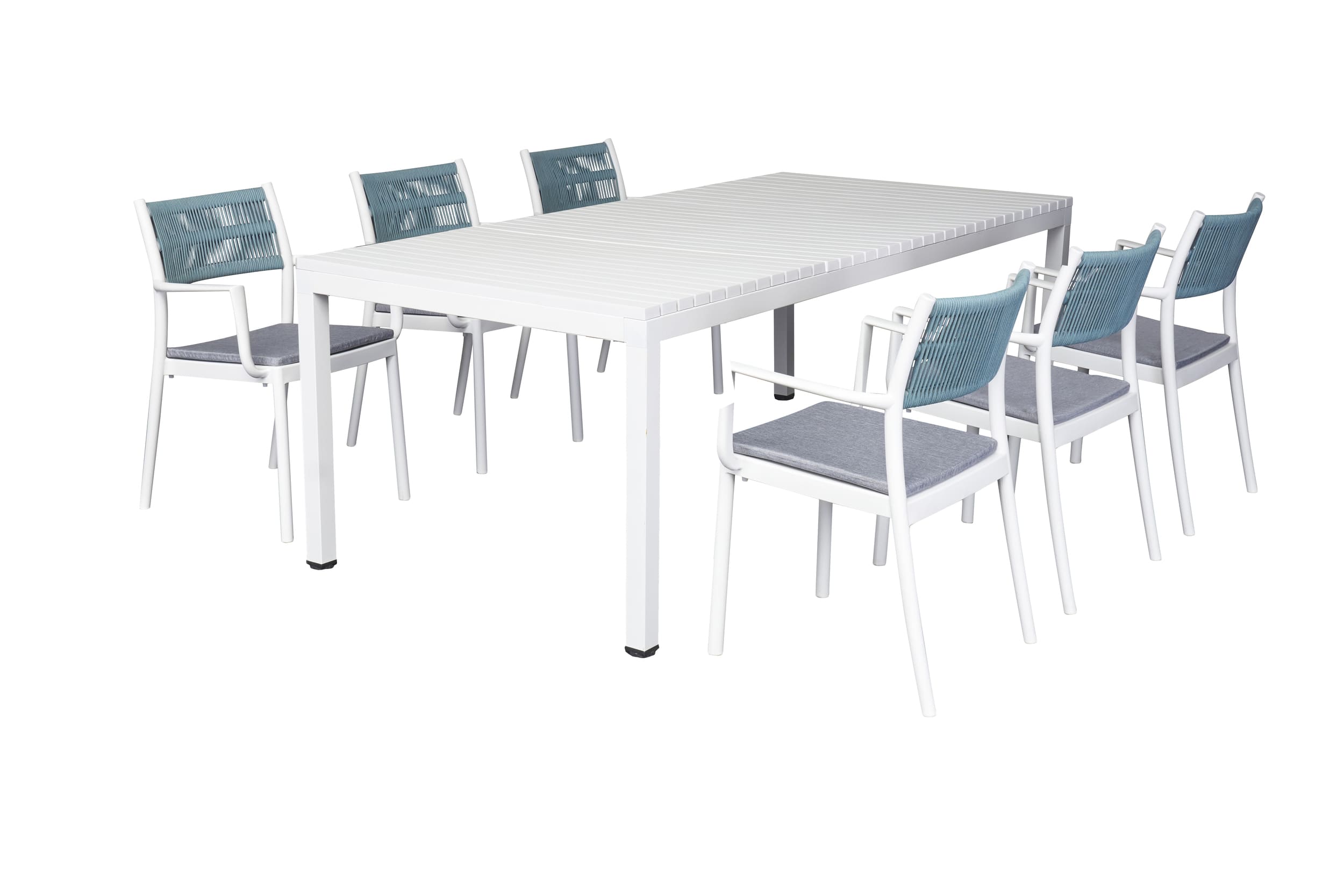 LC Garden Vona Essgruppe weiß/blau 7tlg. Sitzgruppe Kunststoff Gartenset