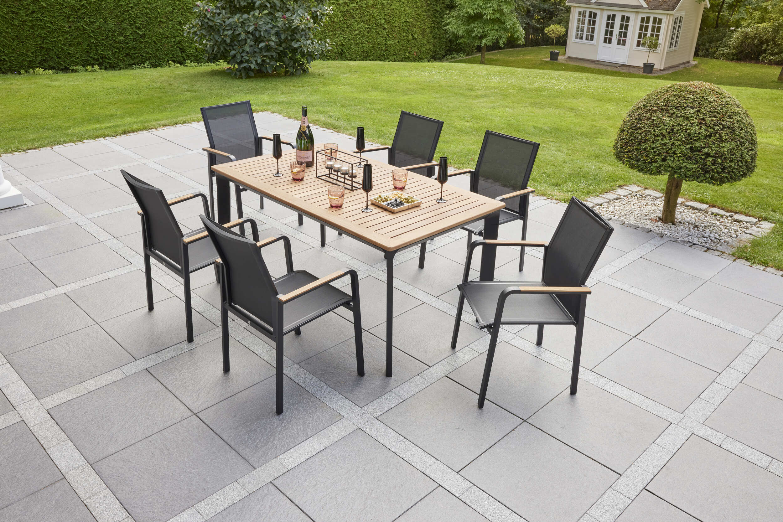 LC Garden »Unicamo« Esstisch matt schwarz/Teak 200x100cm Esstisch Gartentisch Terrassentisch