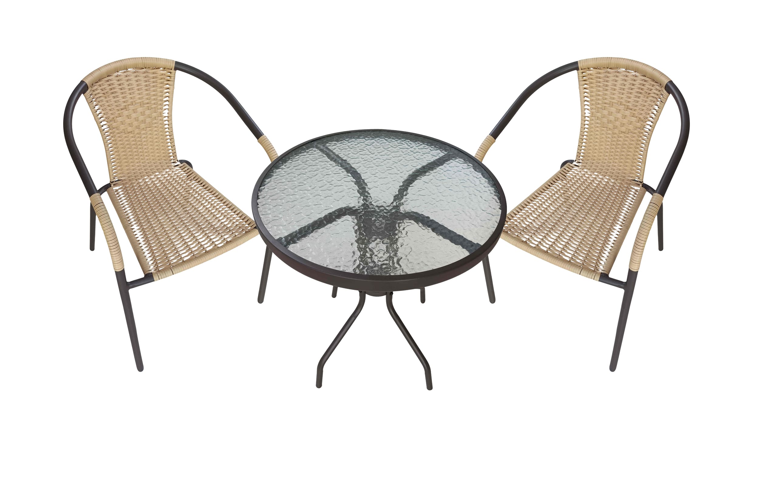 LC Garden »Garvista« Balkonset braun/gelb Metall/Glas Esstisch + 2x Stapelstuhl Sitzgruppe Bistroset