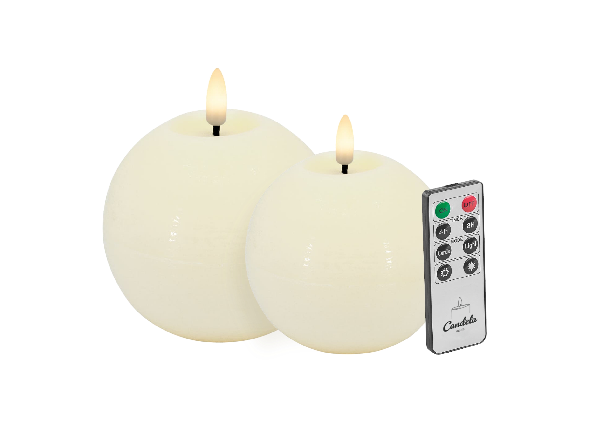Candela Lights LED Kerzen 2er Set Kugelkerze creme rustic Echtwachs mit Fernbedienung Timer Funktion & mehrstufig dimmbar flammenlos Echtwachskerzen