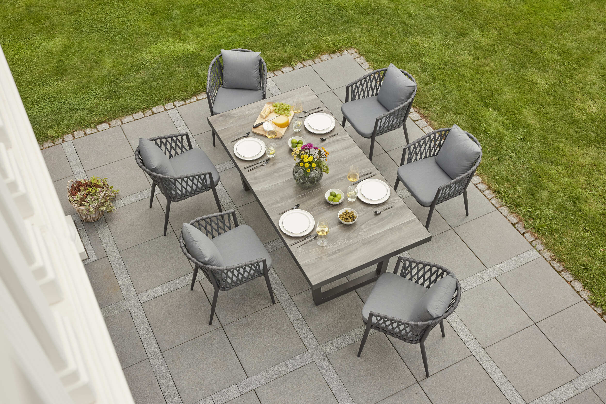 LC Garden »Unicamo Sunrepo« Dining Set II 7tlg. Keramiktisch Gartenset Sitzgruppe Ropestuhl Geflechtstuhl