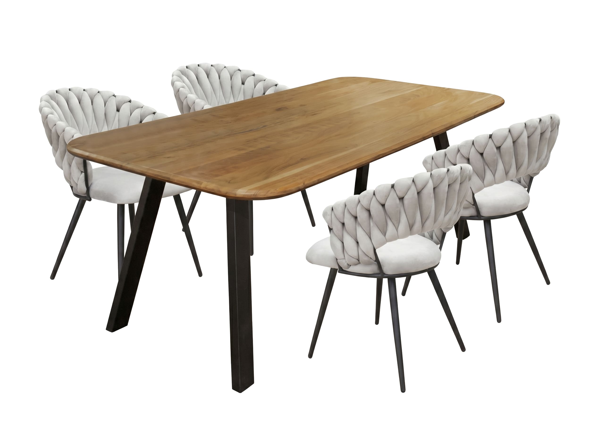 LC Home Essgruppe Nancy 5tlg. Esstisch Akazie Metallgestell 175x90cm + 4 Esszimmerstühle Nancy Taupe