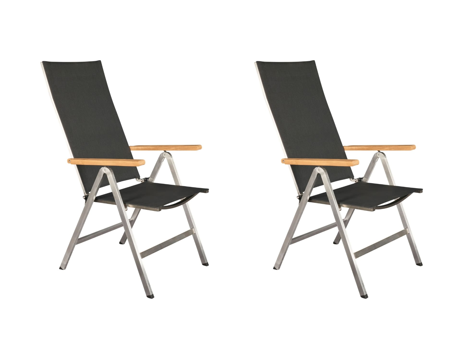 LC Garden 2er Set »Steelado« Klappsessel Textilen Edelstahl/schwarz Klappstuhl Teakholz Gartenstuhl