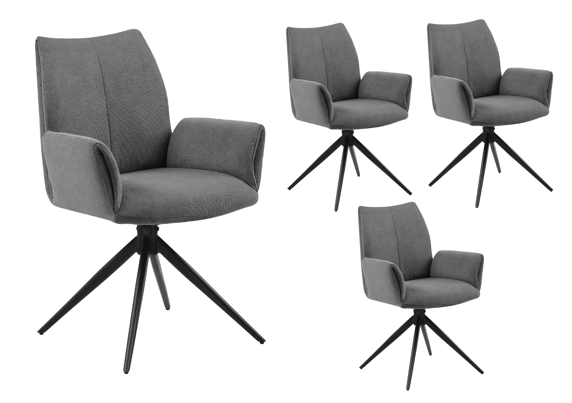 LC Home 4er Set Drehstuhl Esszimmerstuhl Monti Webstoff anthrazit Polsterstuhl mit Armlehnen und Autoreturn
