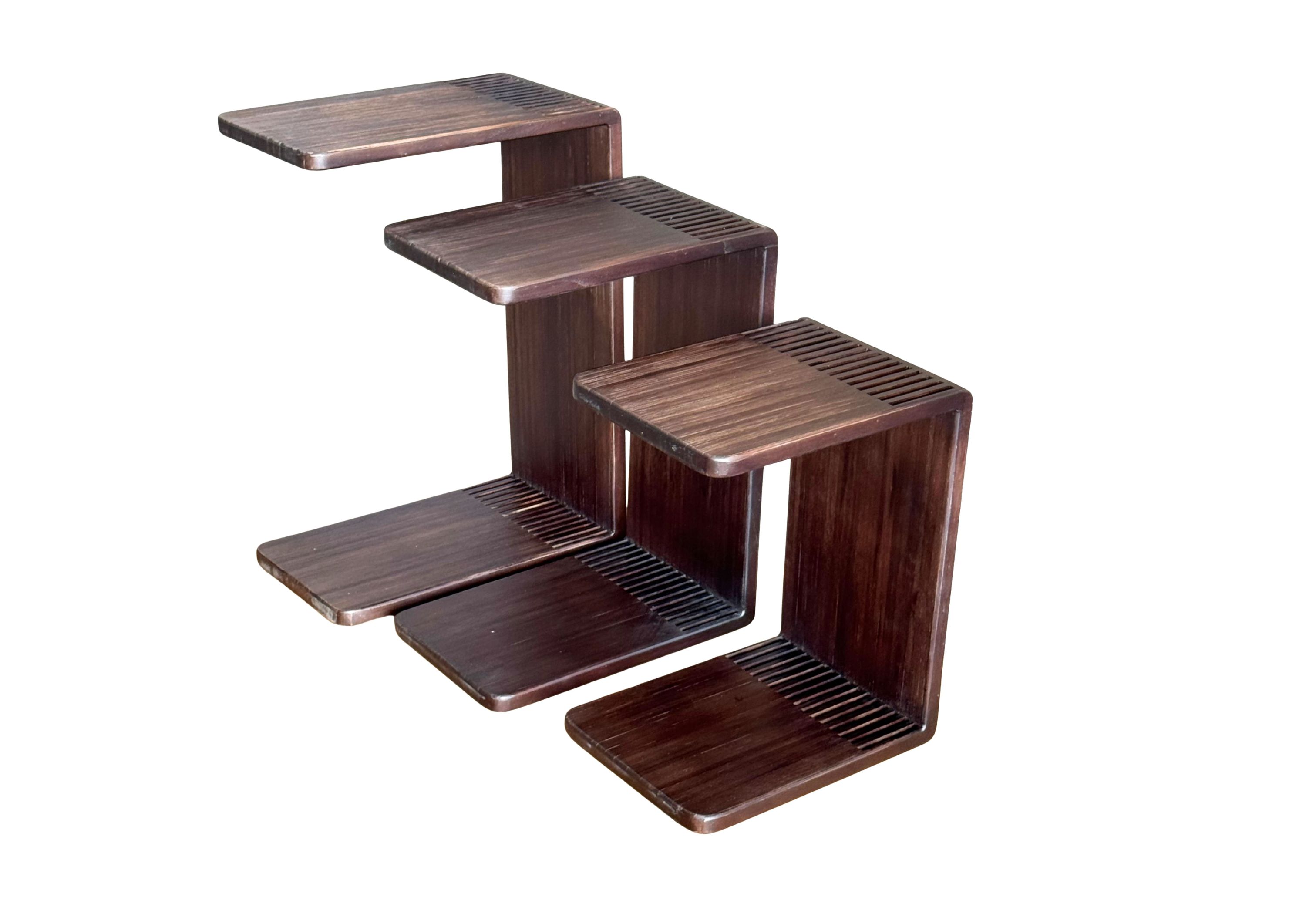 LC Home Beistelltische »Rondo« 3er Set Teakholz massiv rostbraun – C-Form & Couchtische