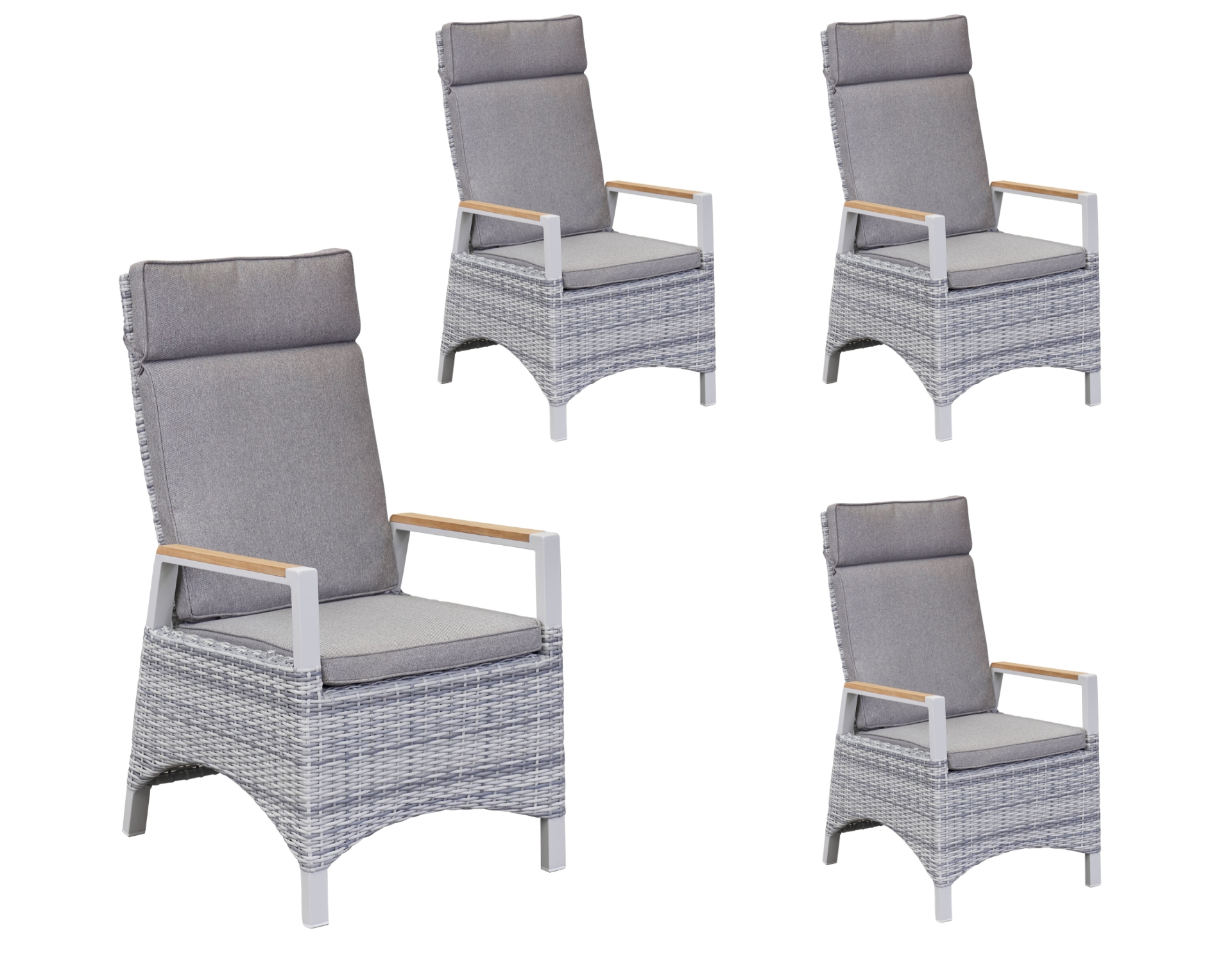 LC Garden 4er Set »Keramo« Positionsstuhl off-white/Teakholz Gartenstuhl mit Kissen