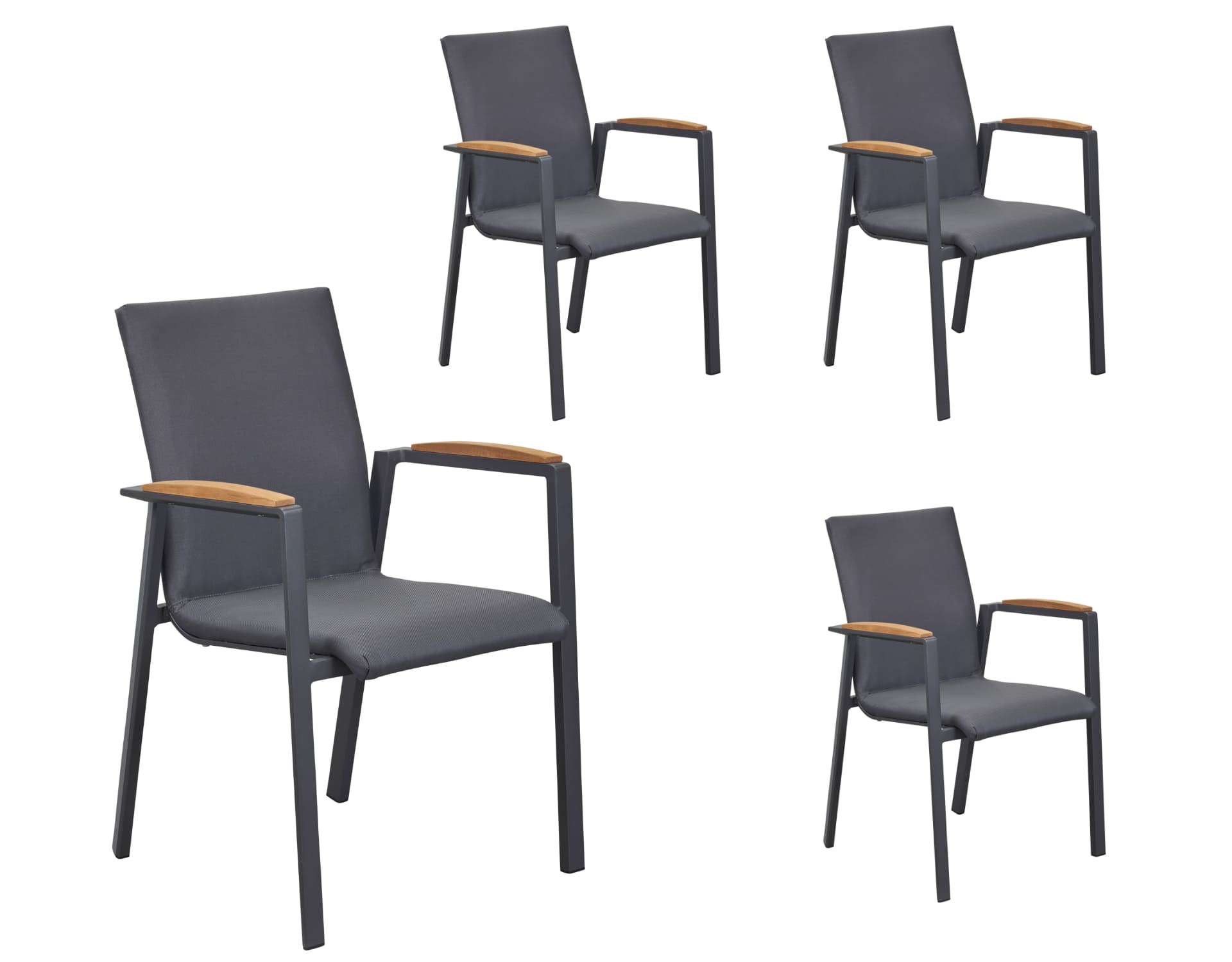 LC Garden 4er Set »Unicamo Sunvego« Stapelstuhl Textilen anthrazit Teakholz Gartenstuhl