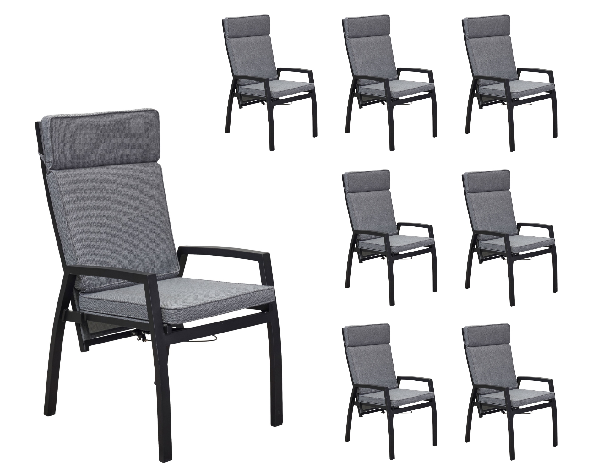 LC Garden 8er Set »Sondrino« Positionsstuhl Textilen schwarz Gartenstuhl Verstellsessel