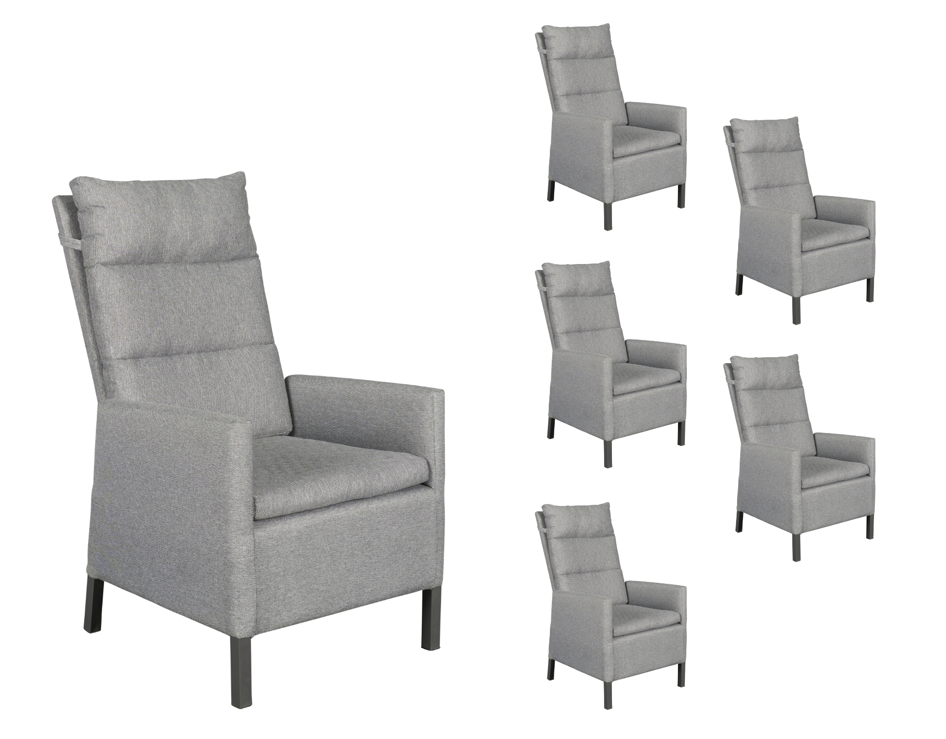 LC Garden 6er Set »Solverde« Positionsstuhl Anthrazit/Flanelle Verstellsessel Gartenstuhl