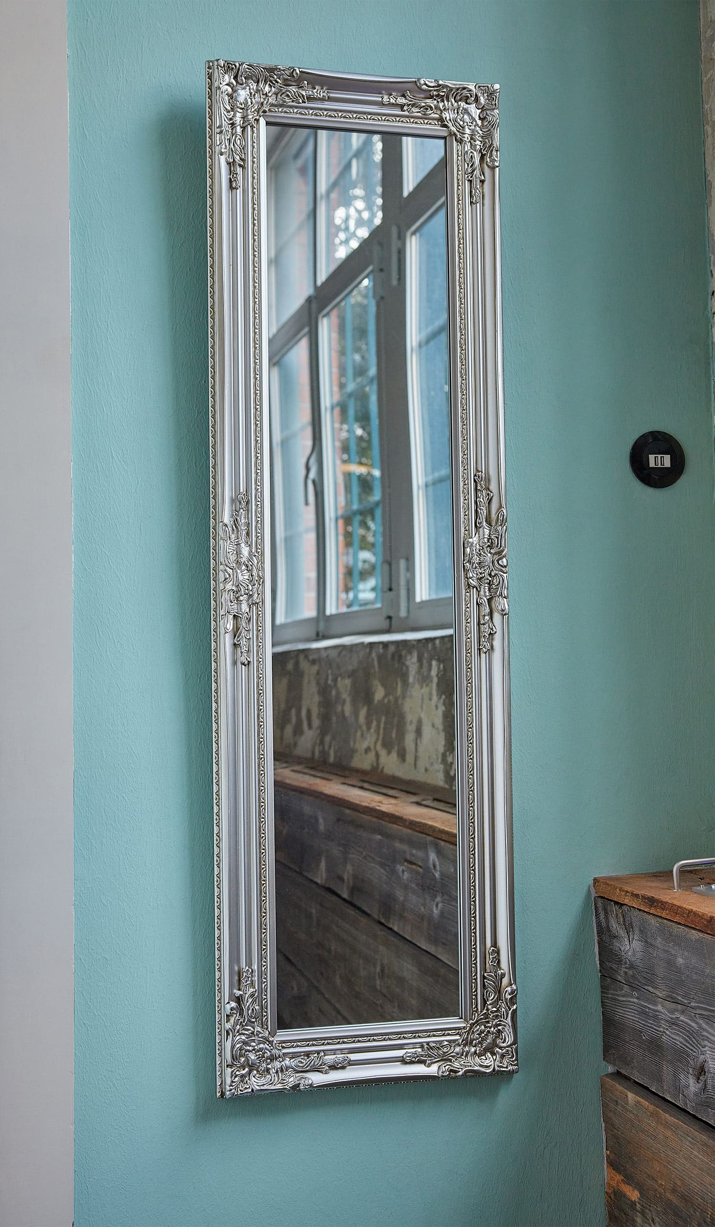 LC Home Wandspiegel Barock Spiegel silber ca. 130 x 40 cm Antik-Stil Flurspiegel