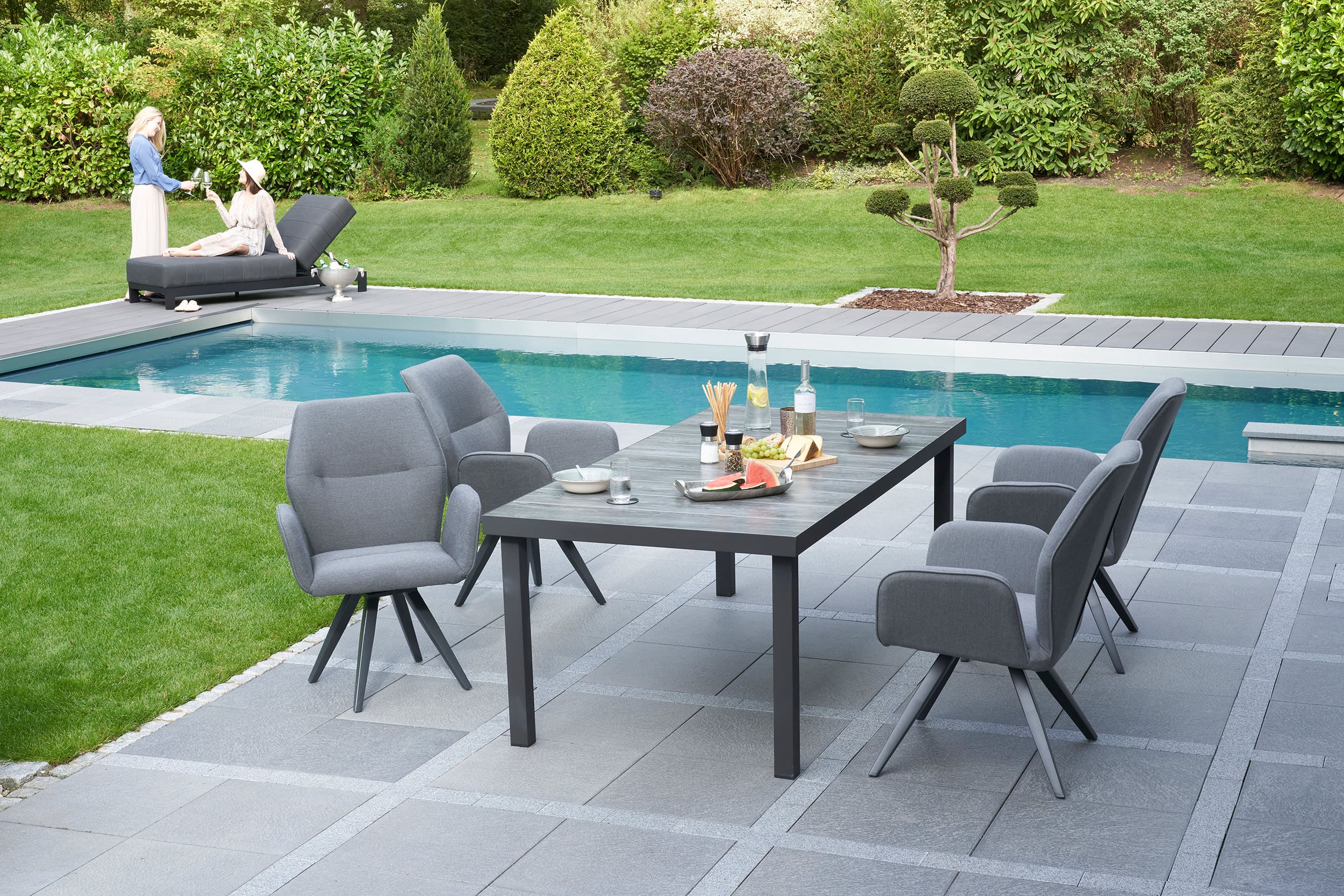 »Sunrino« Dining Set VI Sitzgruppe Gartenset anthrazit mit Sunbrella® Stoff