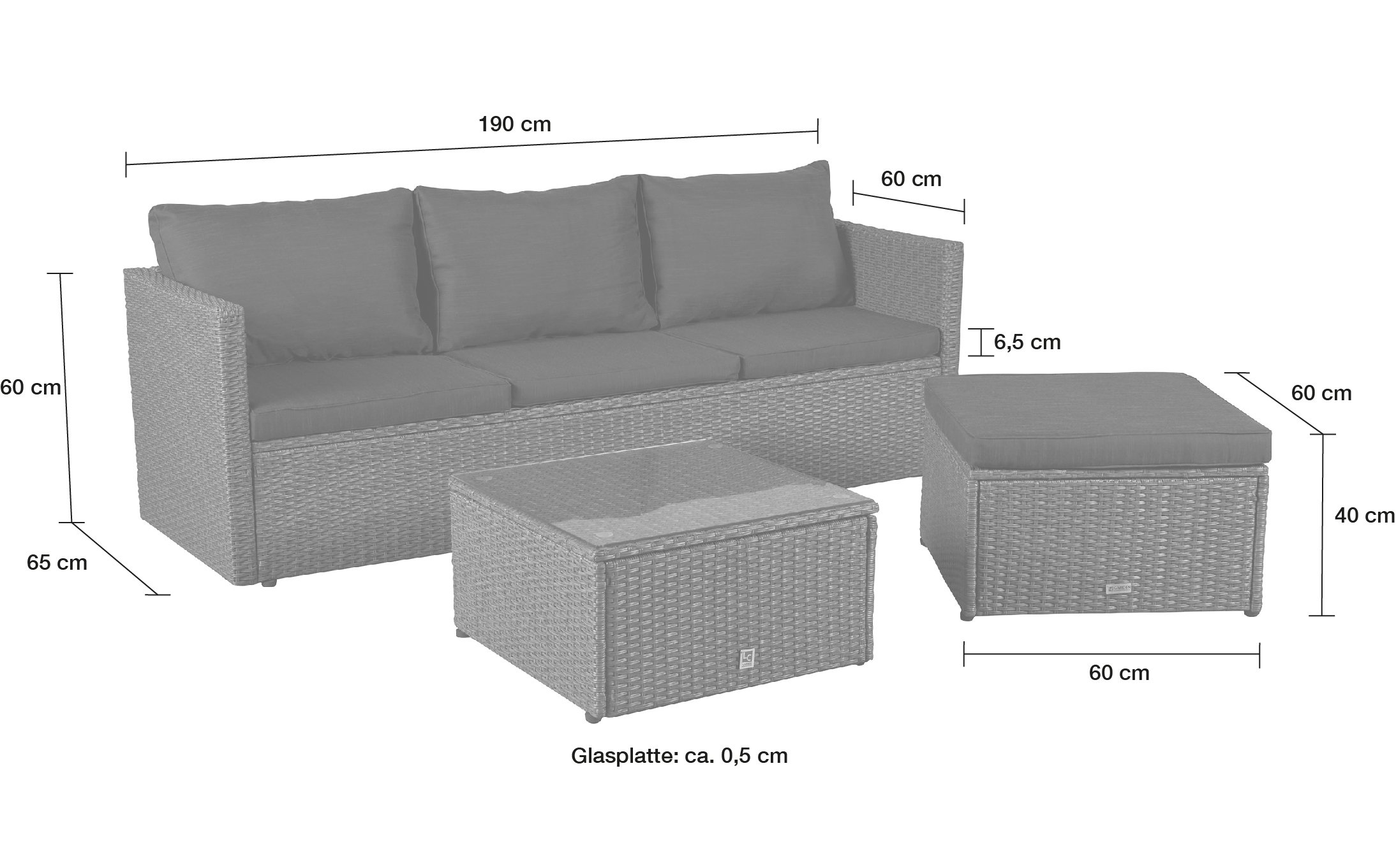 LC Garden »Loungino« Barcelona Lounge Gartenset mit Tisch + Hocker Gartenlounge Garten und Balkonset grau-mix