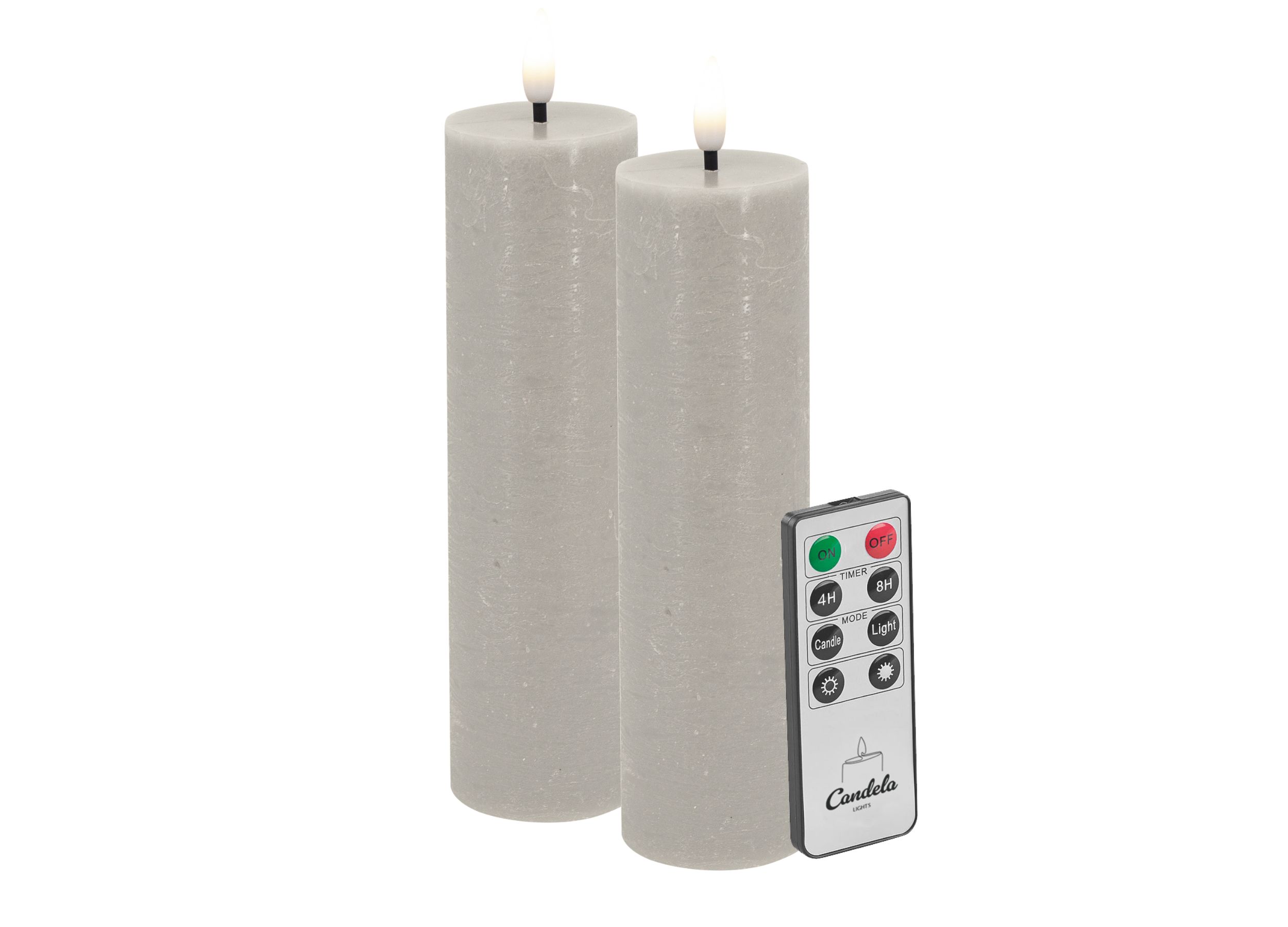 Candela LED Kerzen 2er Set H:17,5xØ5cm sand rustic Echtwachs mit Fernbedienung Timer Funktion & mehrstufig dimmbar flammenlos Echtwachskerzen Stumpenkerze