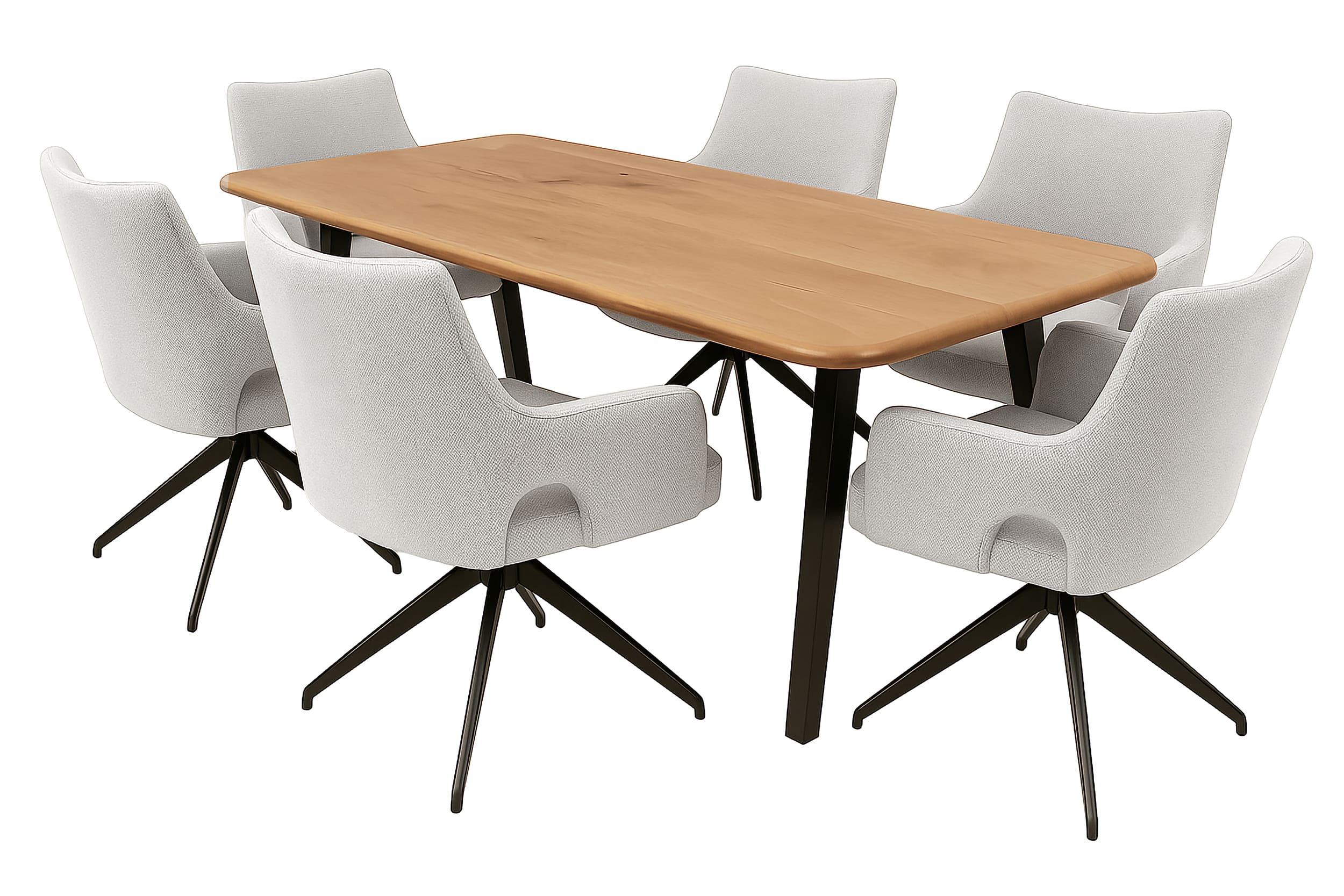 LC Home Essgruppe Livrono 7tlg. Esstisch Akazie Metallgestell 215x100cm + 6 Esszimmerstühle Livrono Creme