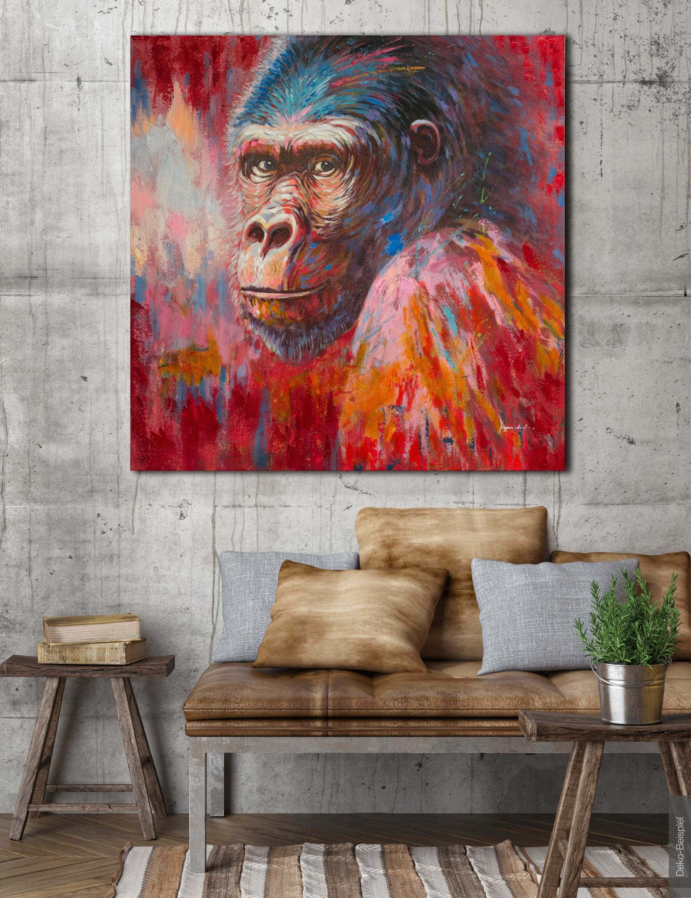 LC Home Designer Wandbild »Gorilla« handbemalt 100x100cm Ölbild