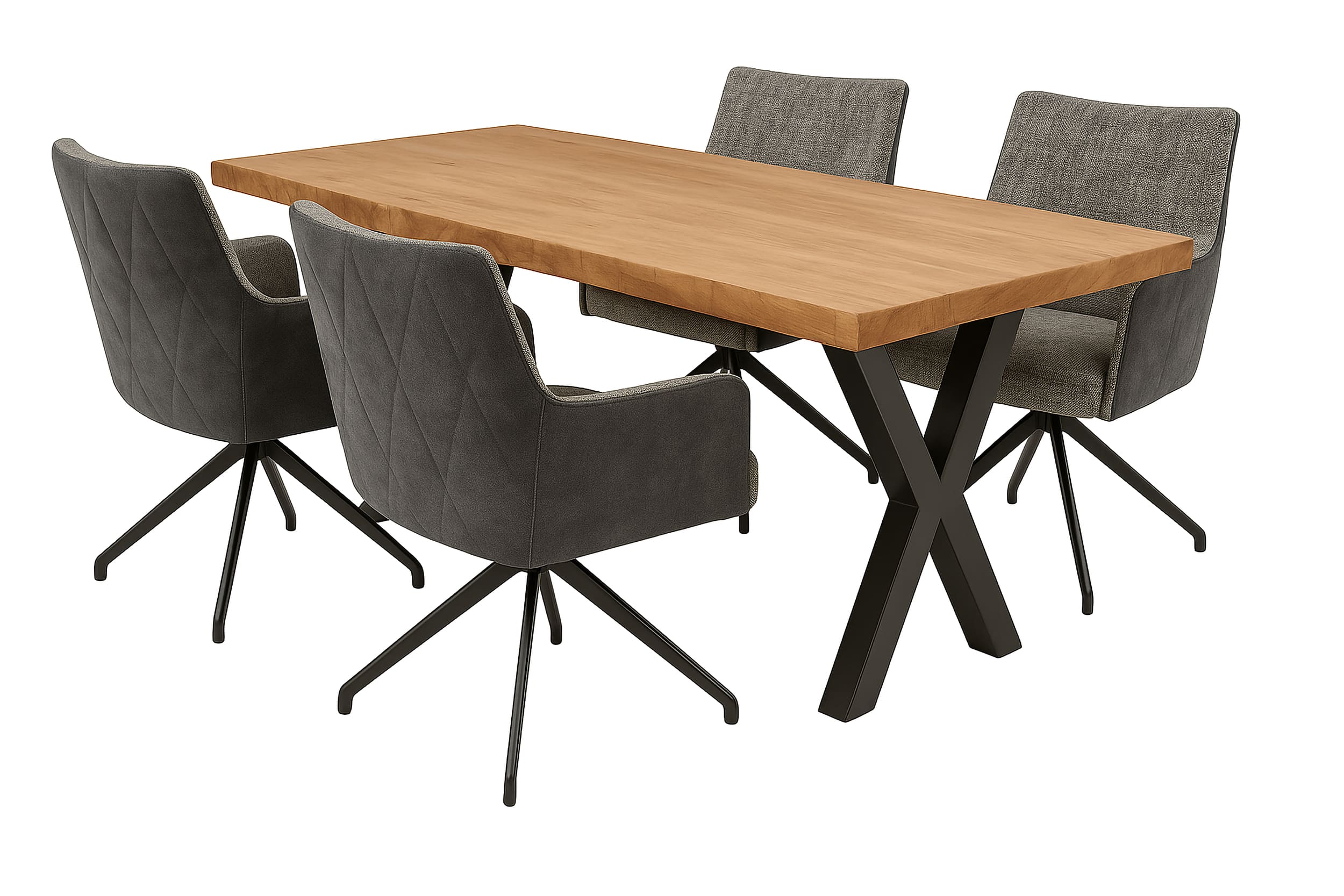 LC Home Essgruppe Chicago 5tlg. Esstisch Akazie X-Gestell 160x90cm + 4 Esszimmerstühle Chicago Anthrazit
