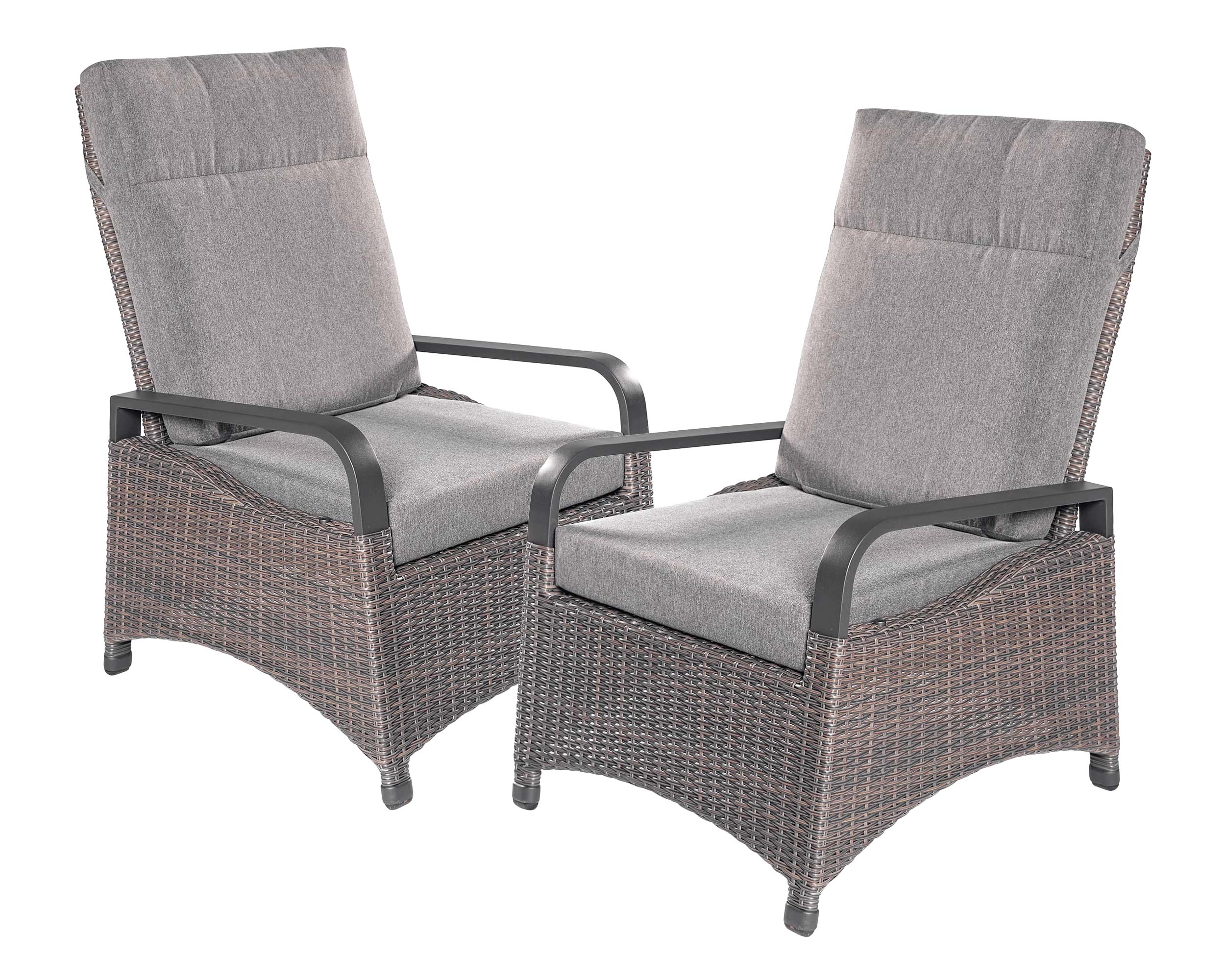 LC Garden 2er Set »Komido« Gartensessel omega braun 88x67x105cm Verstellsessel aus handgeflochtenem Polyrattan inkl. Sitzkissen