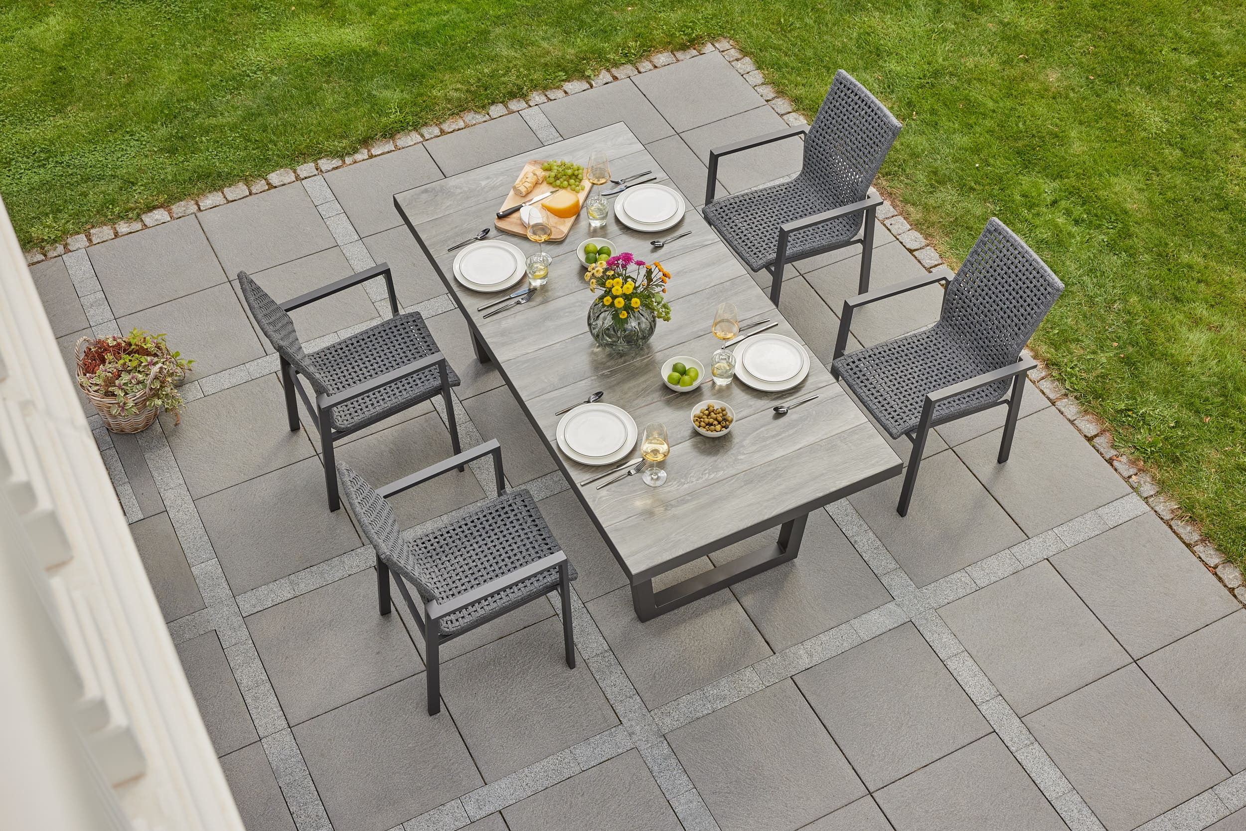 LC Garden »Unicamo Sunrope« Dining Set I Rope anthrazit 5tlg. Sitzgruppe Gartenset