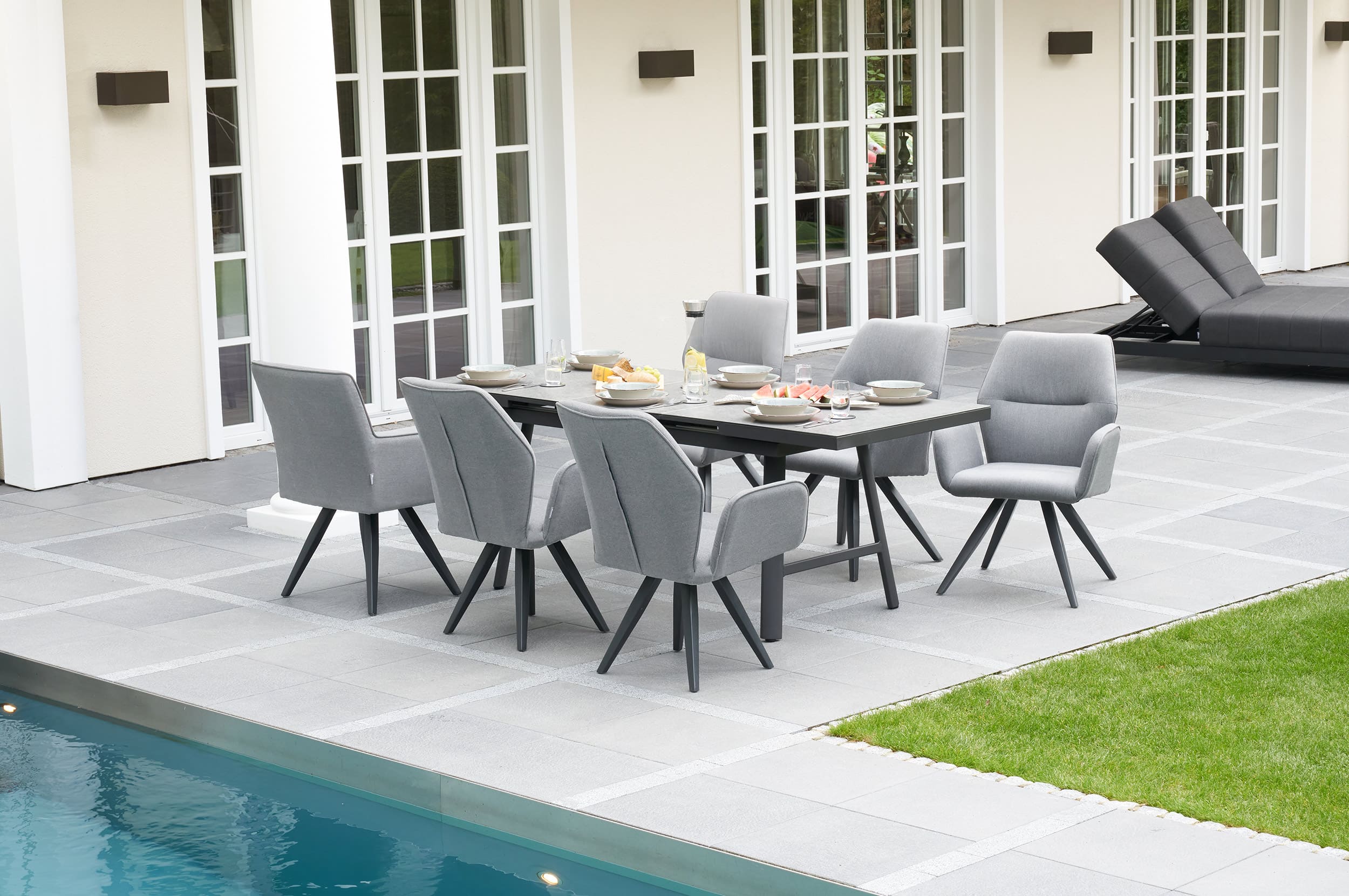 »Sunrino« Dining Set VIII Gartenset mit Sunbrella Stoff® anthrazit Sitzgruppe