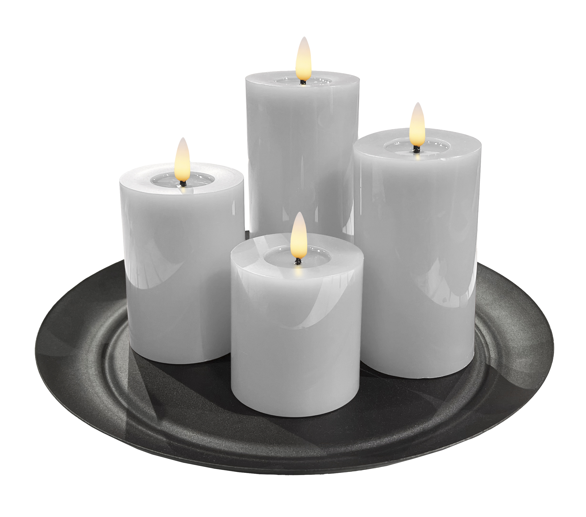 Candela Lights LED Kerzen 4er Set Stumpenkerze inkl. Kerzenteller weiß Echtwachs mit Fernbedienung Timer Funktion & mehrstufig dimmbar bewegliche Flamme Echtwachskerzen