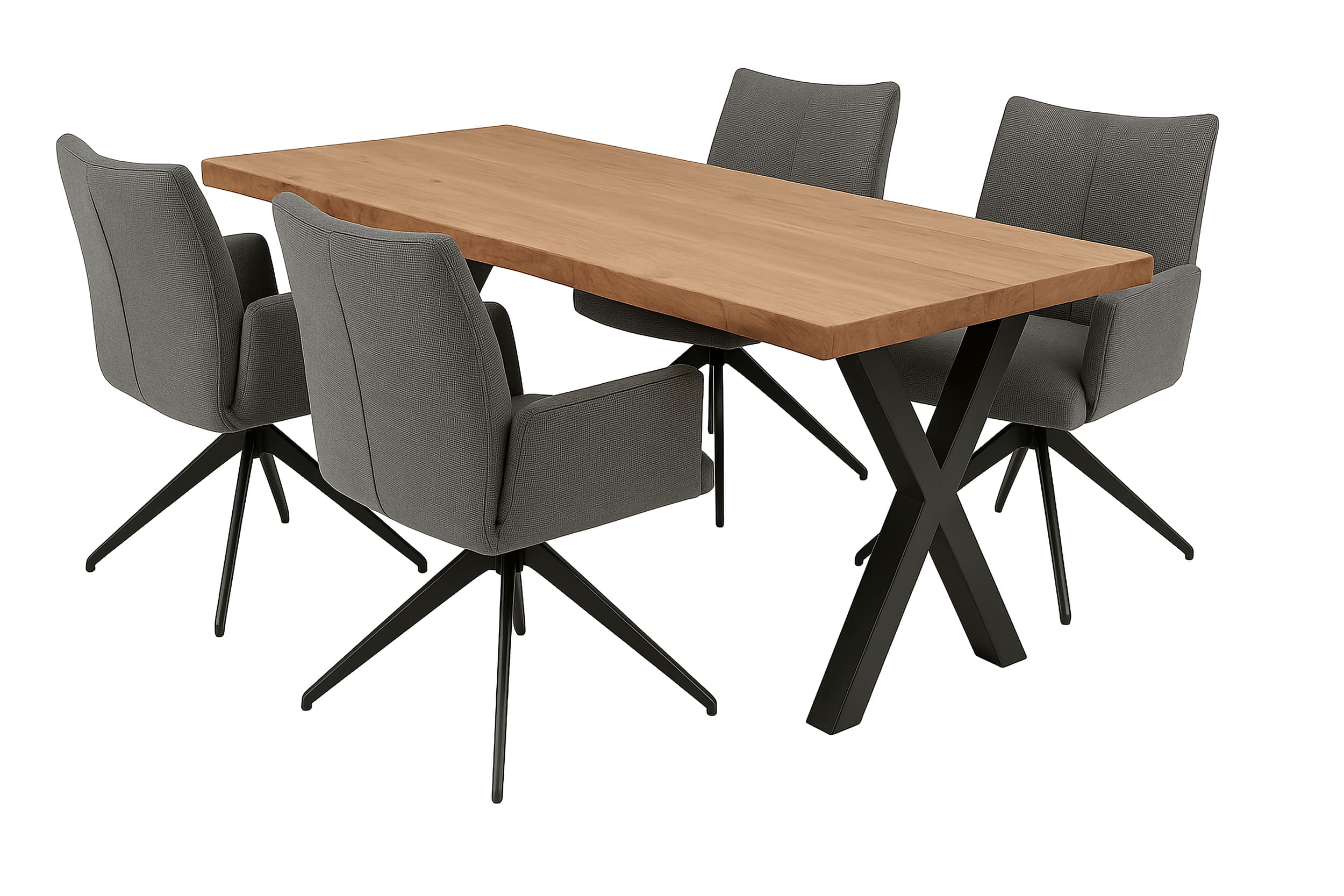 LC Home Essgruppe Monti 5tlg. Esstisch Akazie X-Gestell 160x90cm + 4 Esszimmerstühle Monti Anthrazit