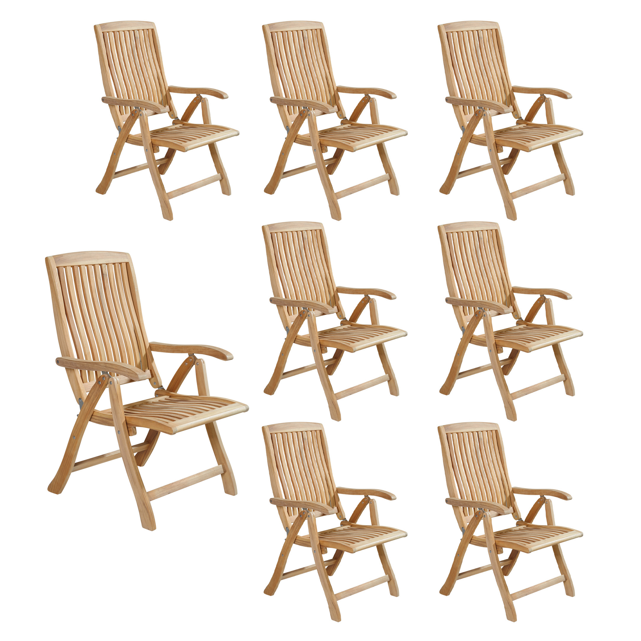 LC Garden »Birmingham« 8er Set Teak Hochlehner Klappsessel 72,5x61,5x100cm