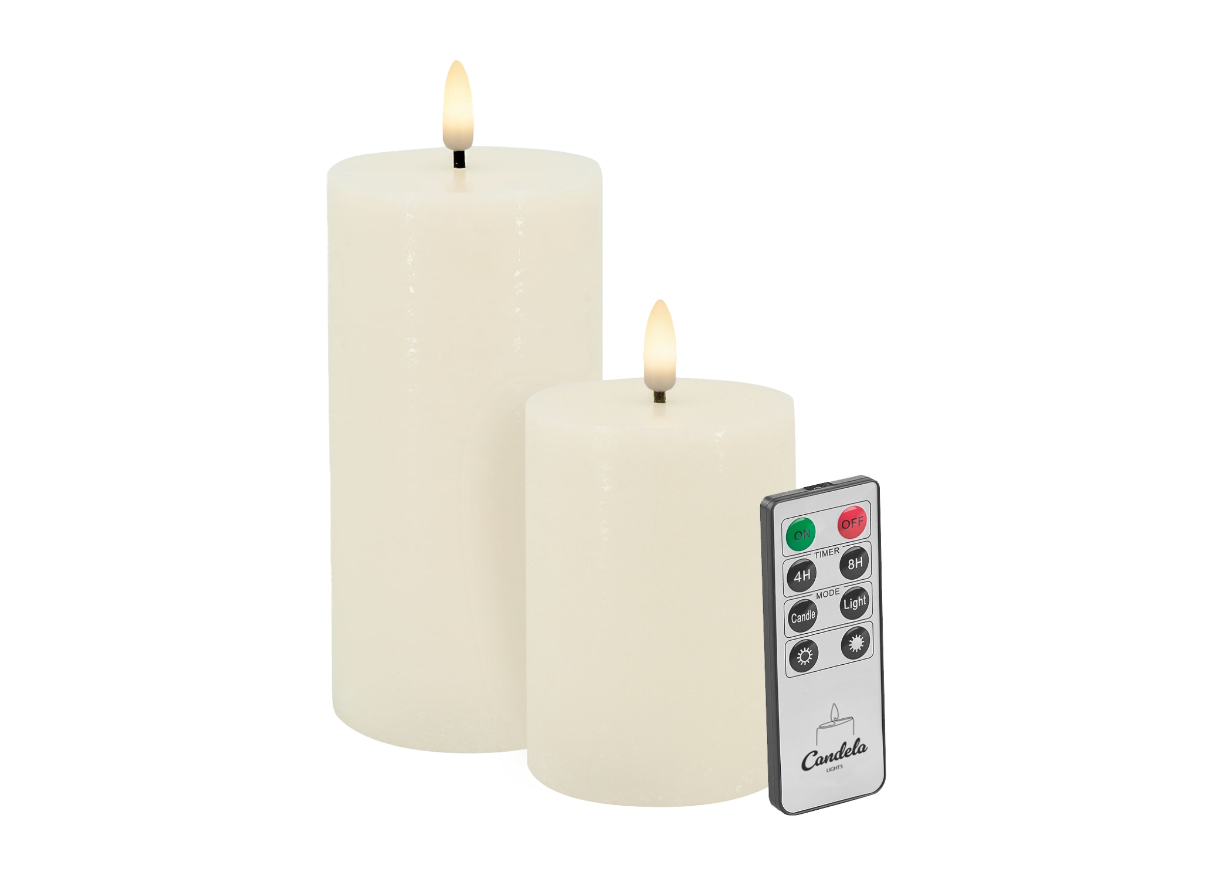 Candela Lights LED Kerzen 2er Set Stumpenkerze creme rustic Echtwachs mit Fernbedienung Timer Funktion & mehrstufig dimmbar flammenlos Echtwachskerzen